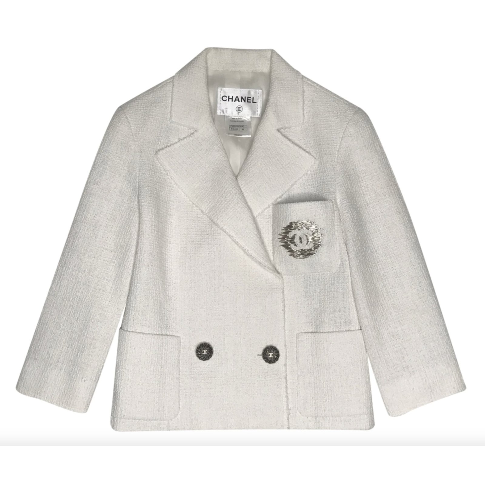 Chanel tweed style jacket CC logo White Cream Cotton ref.102028 - Joli  Closet