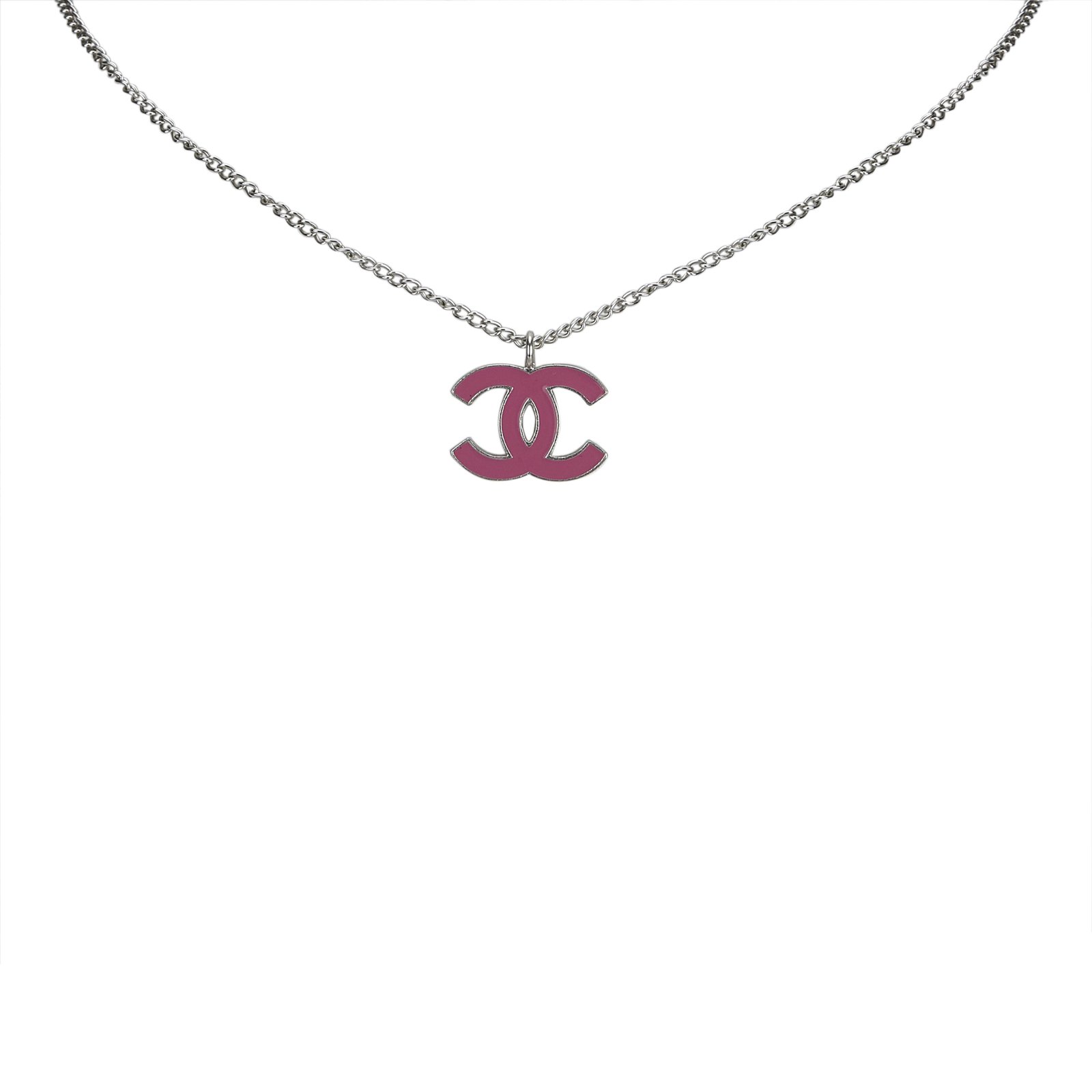 Chanel CC Pendant Necklace Silvery Pink Metal  - Joli Closet