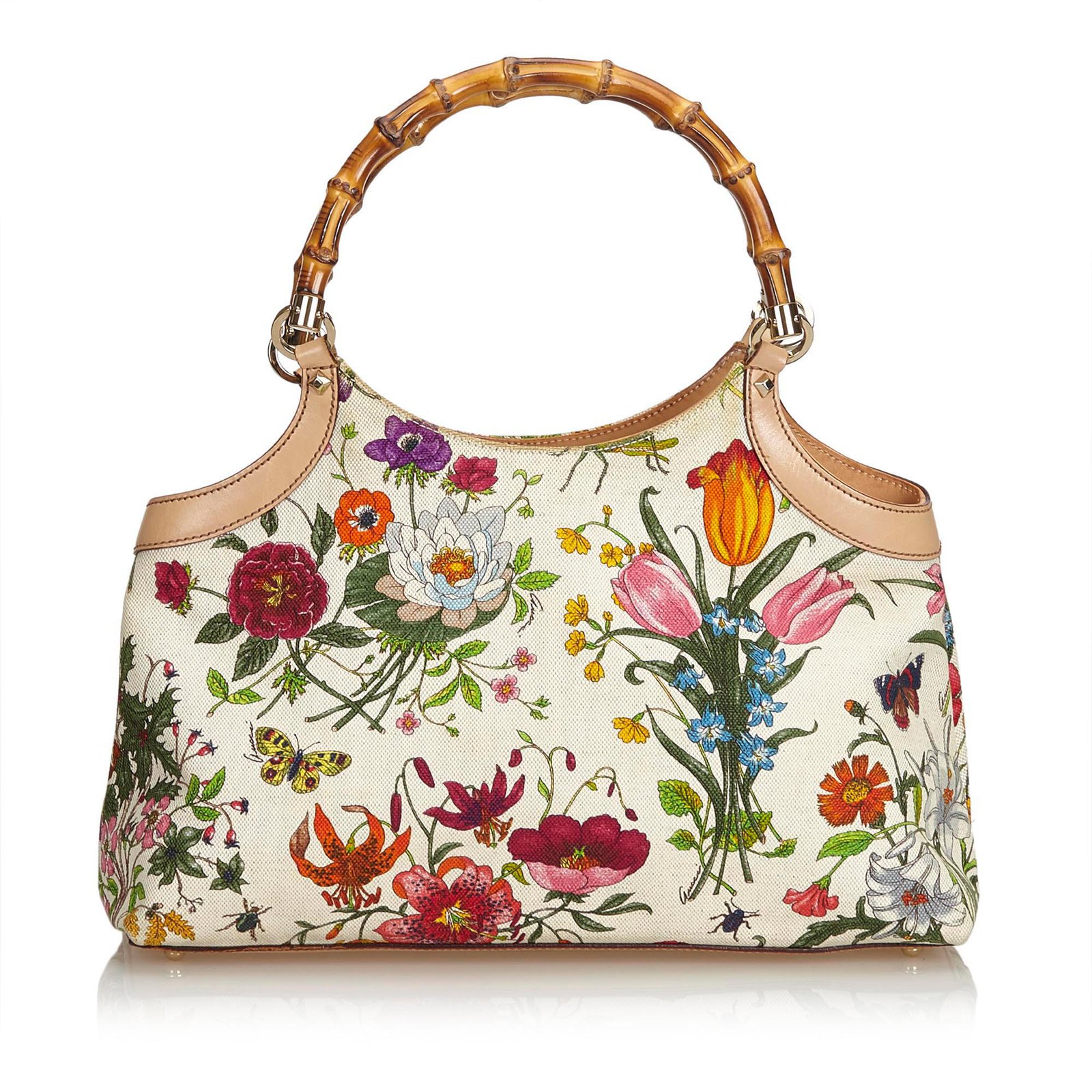 Gucci Flora Bamboo Handle Handbag 