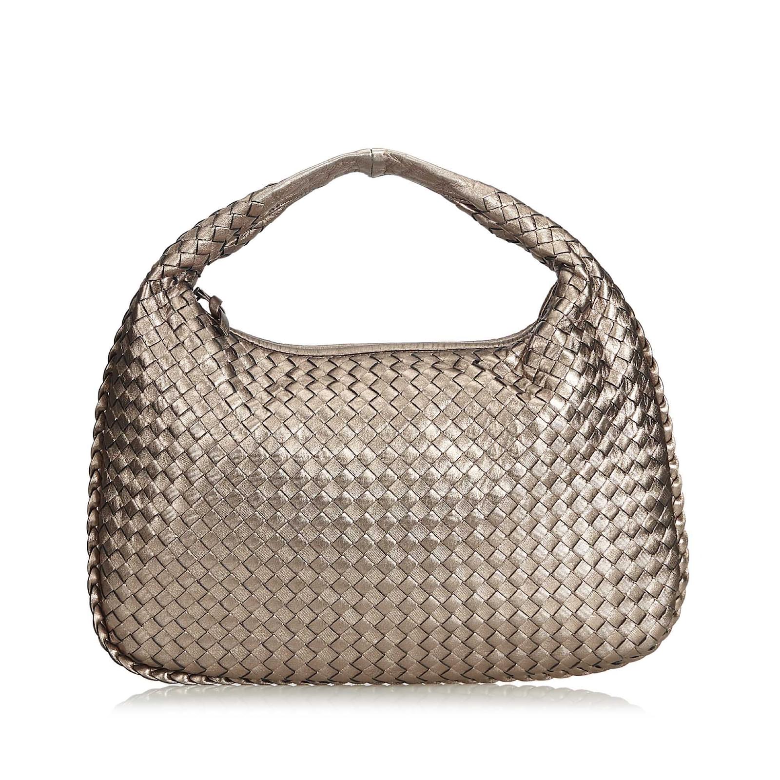 Bottega Veneta Intrecciato Hobo Bag Silvery Leather