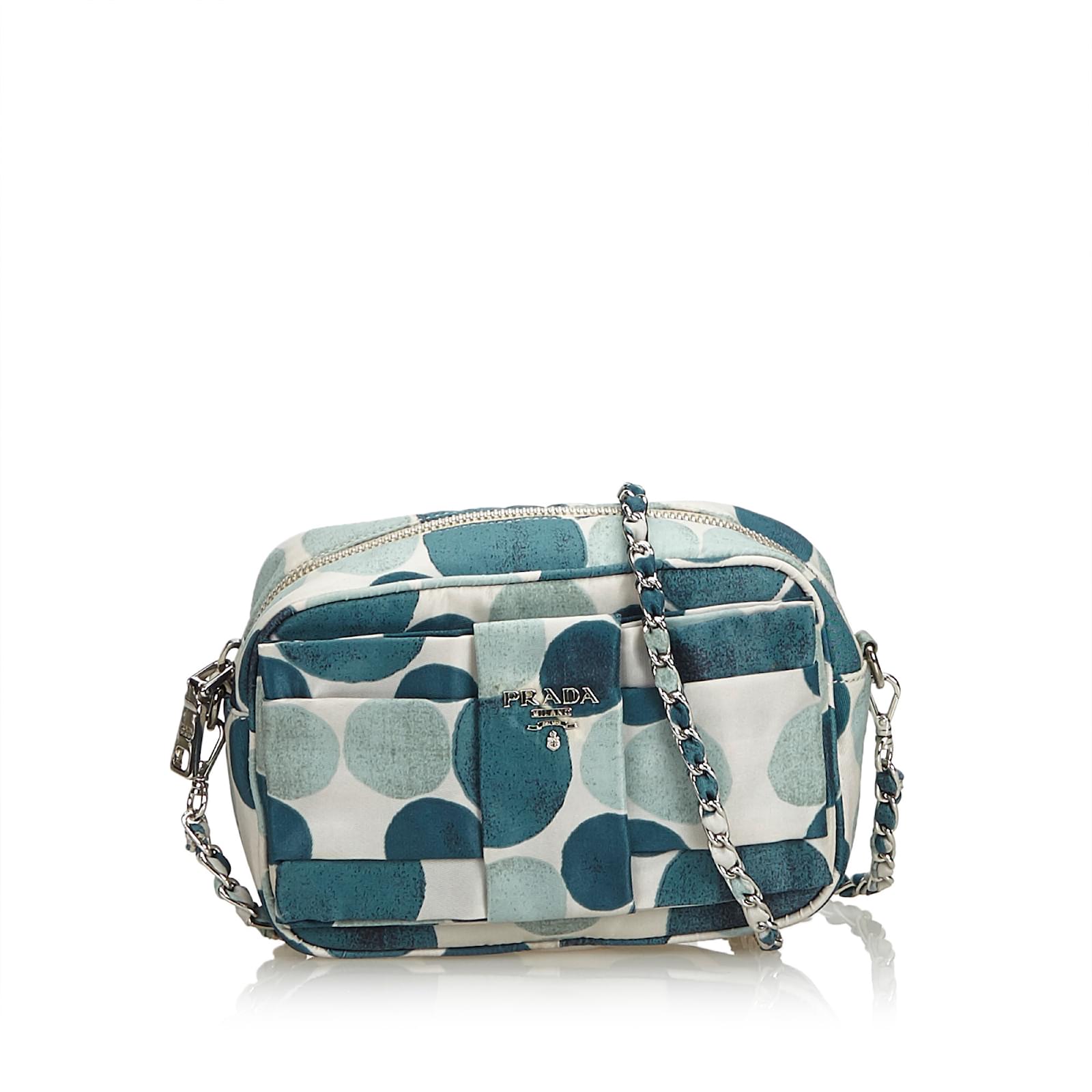 Prada Bolso bandolera con cadena de nylon de lunares Blanco Multicolor Paño ref.102285 - Closet