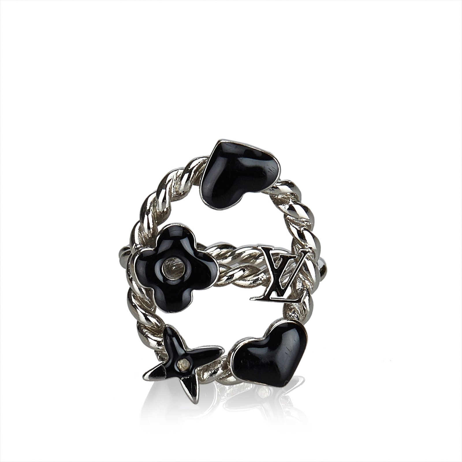 Louis Vuitton Metal Bague Sweet Monogram Ring Black Silvery in 2023