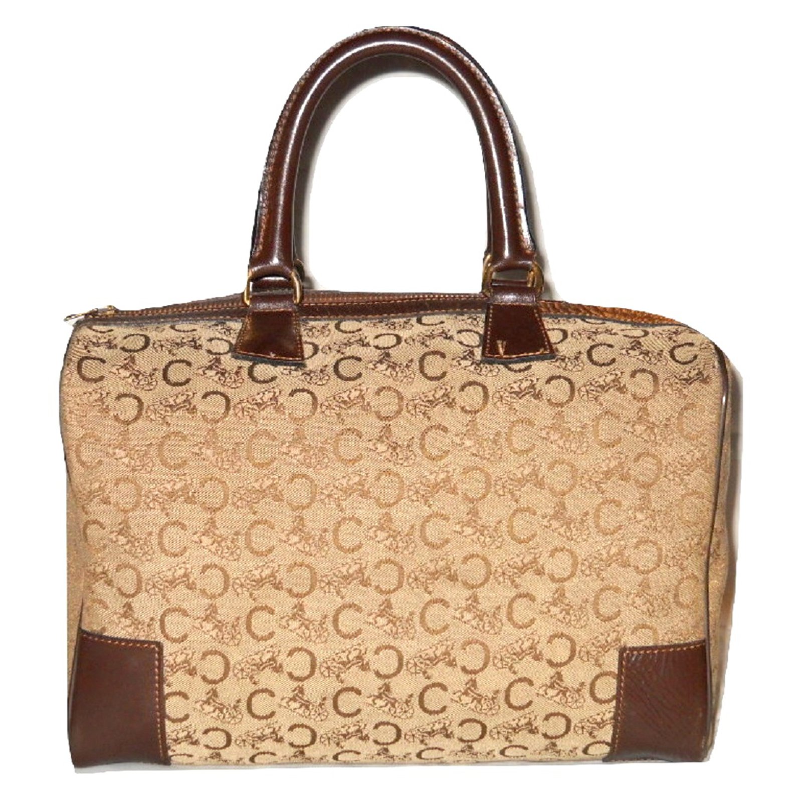 Céline CELINE vintage bag Boston canvas Sulky brown Leather Cloth
