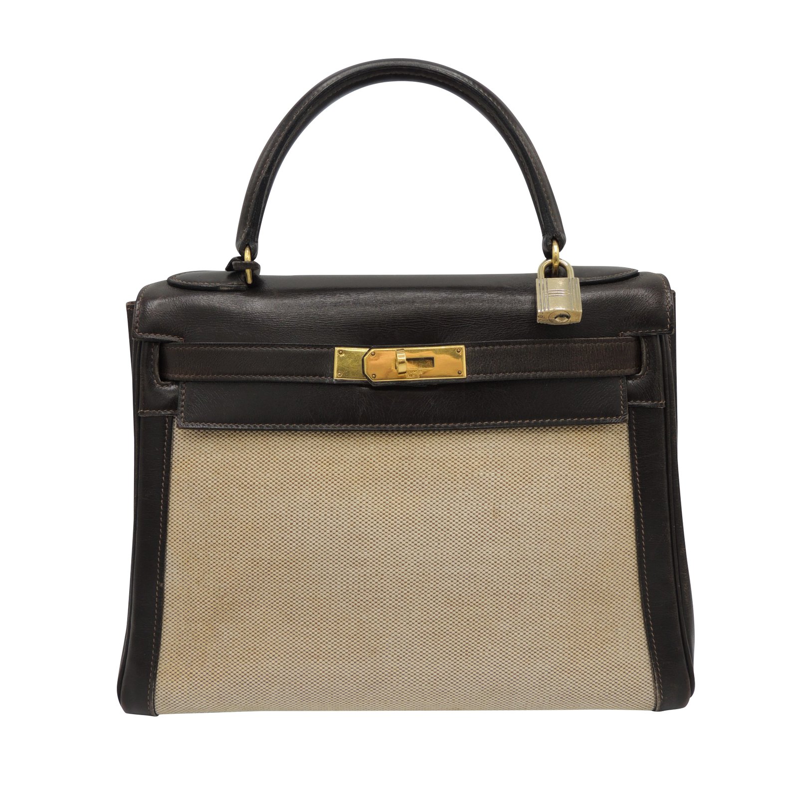 Hermès HERMES BAG KELLY 28 CANVAS AND LEATHER Brown Beige Cloth ref.102606  - Joli Closet