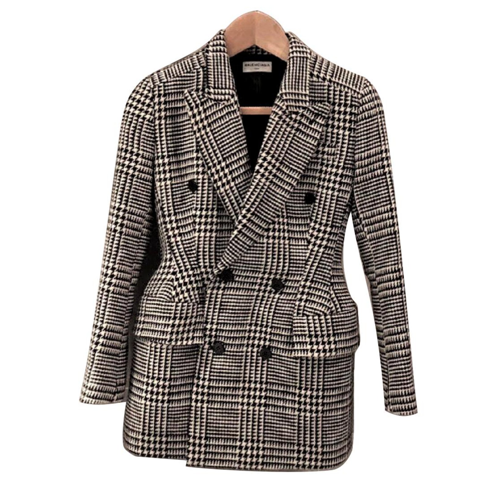Balenciaga Houndstooth jacket FR36 Black White Wool ref.102860 - Joli ...