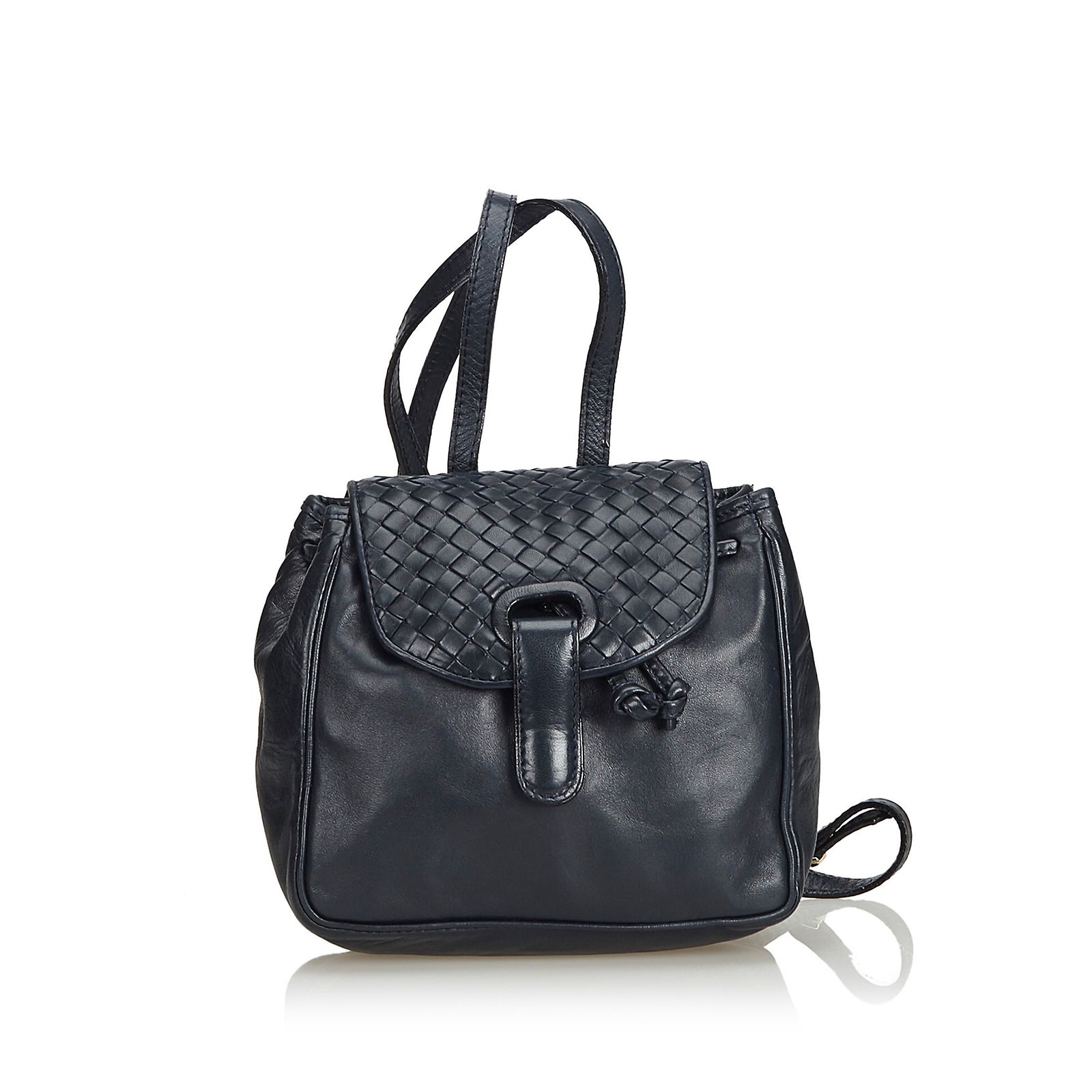 Bottega Veneta Intrecciato Leather Drawstring Backpack Black 