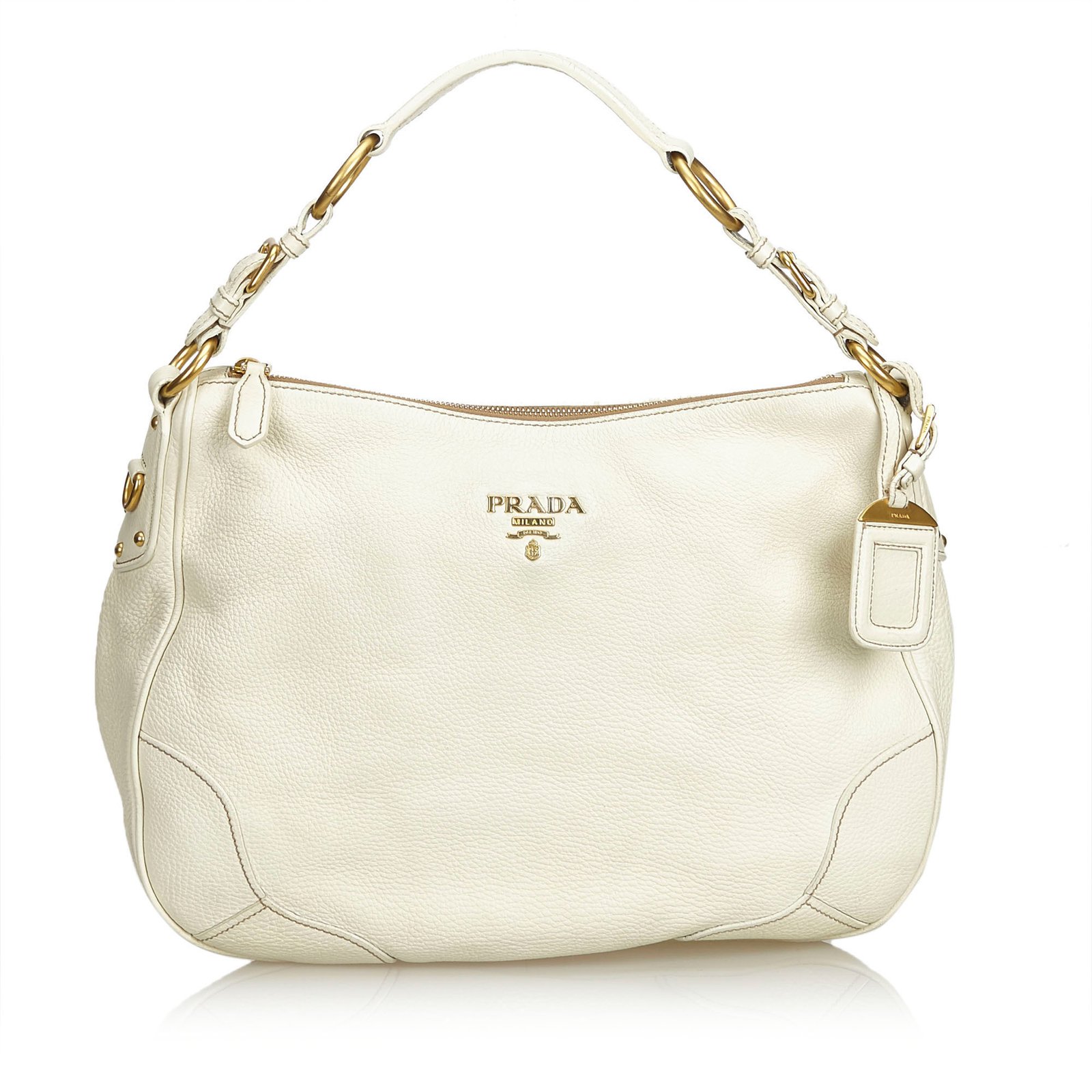 Prada Leather Shoulder Bag White Cream  - Joli Closet