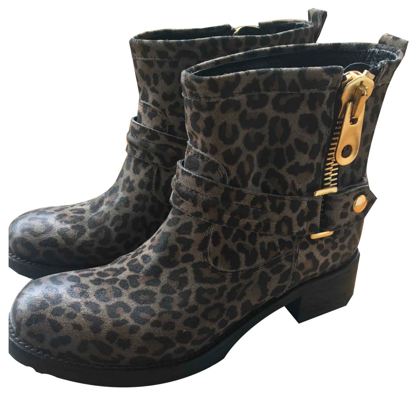 leopard print leather ankle boots
