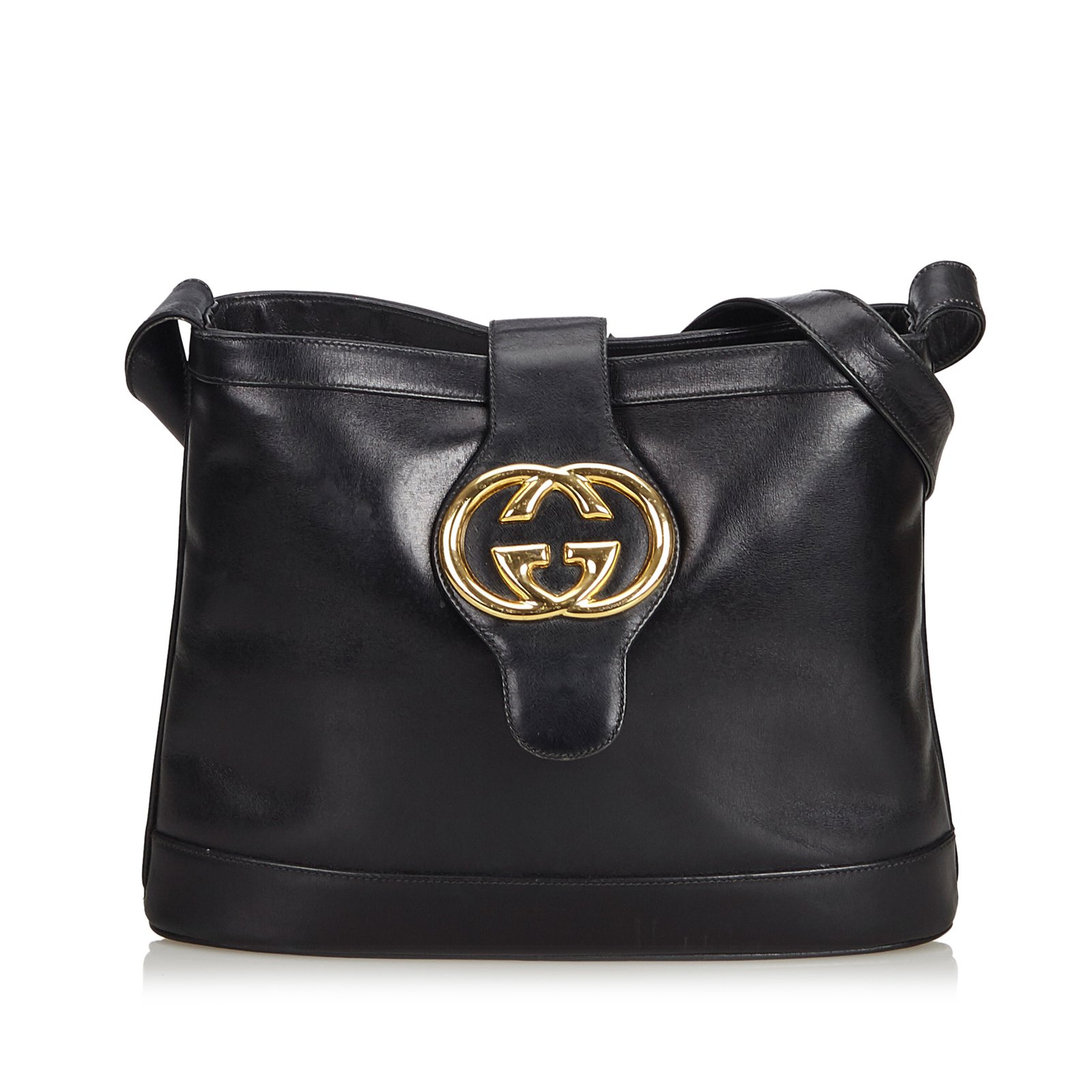 Gucci Vintage Double G Shoulder Bag Black Leather ref.99634 - Joli Closet