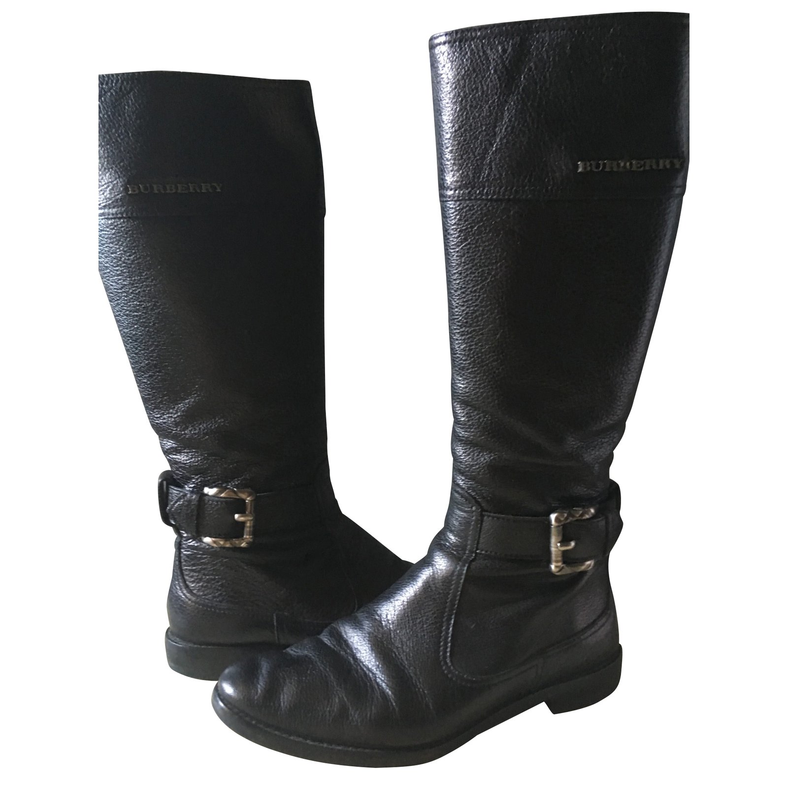 Burberry riding boots in black grained leather.  - Joli Closet