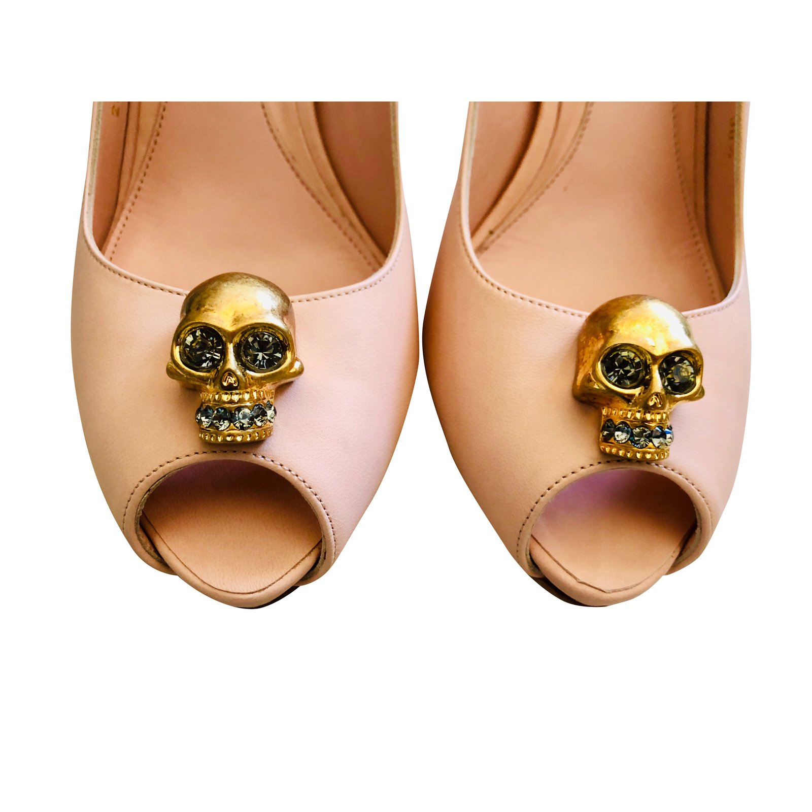 Alexander McQueen Nude Pink Peep Toe Skull Pumps Leather ref.99822 - Closet