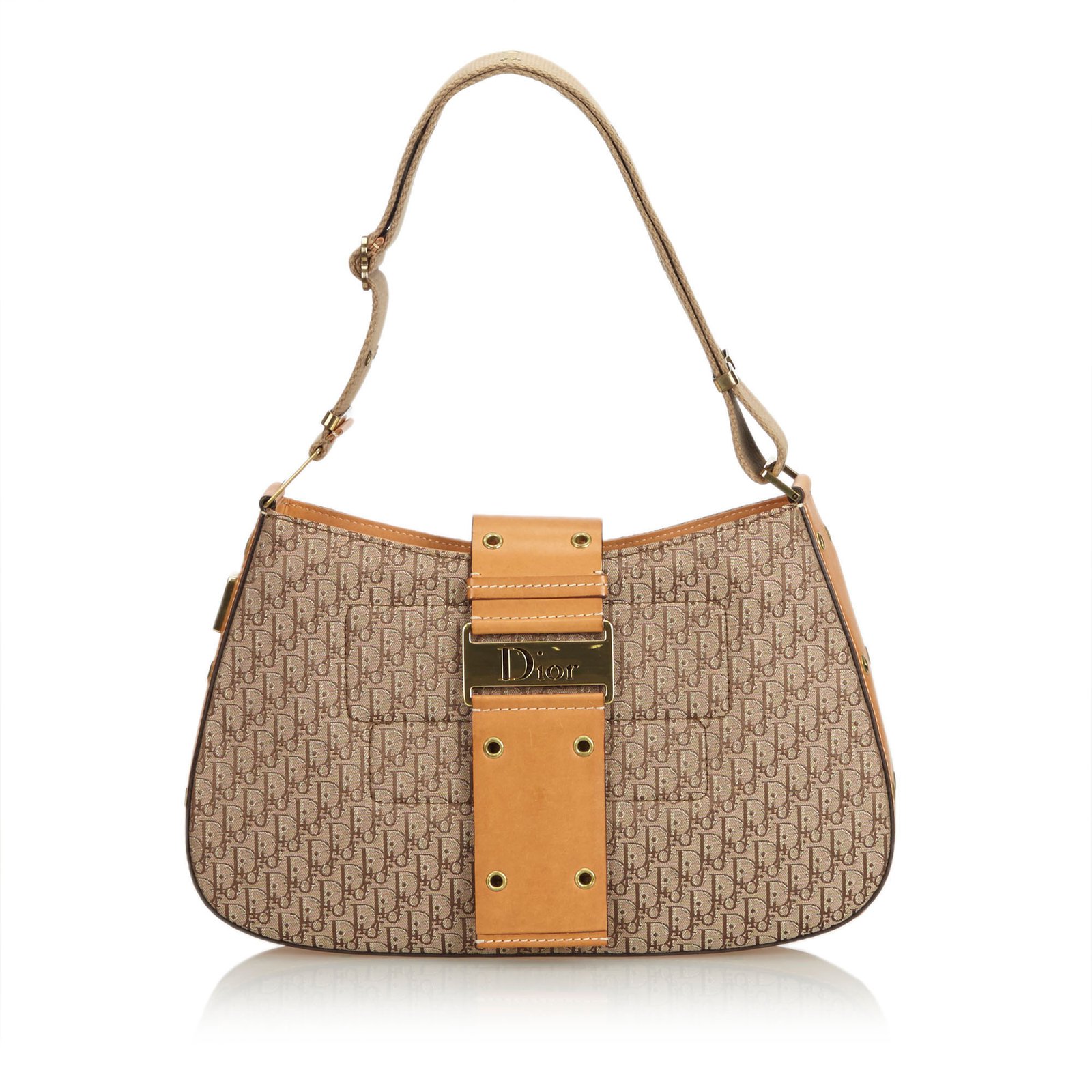 Dior Brown Dior Oblique Canvas Chain Shoulder Bag Leather Cloth Cloth  ref152836  Joli Closet