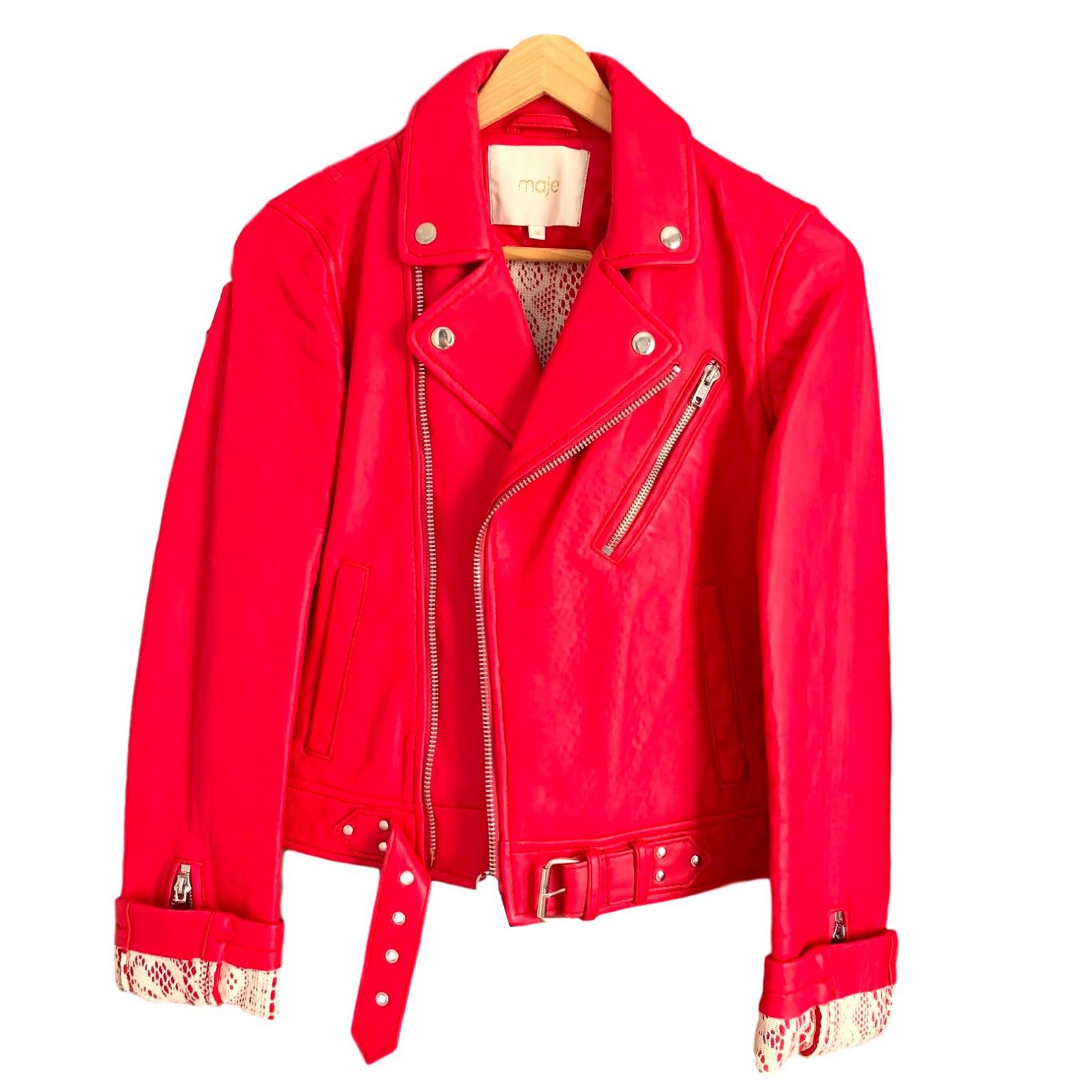 maje red leather jacket