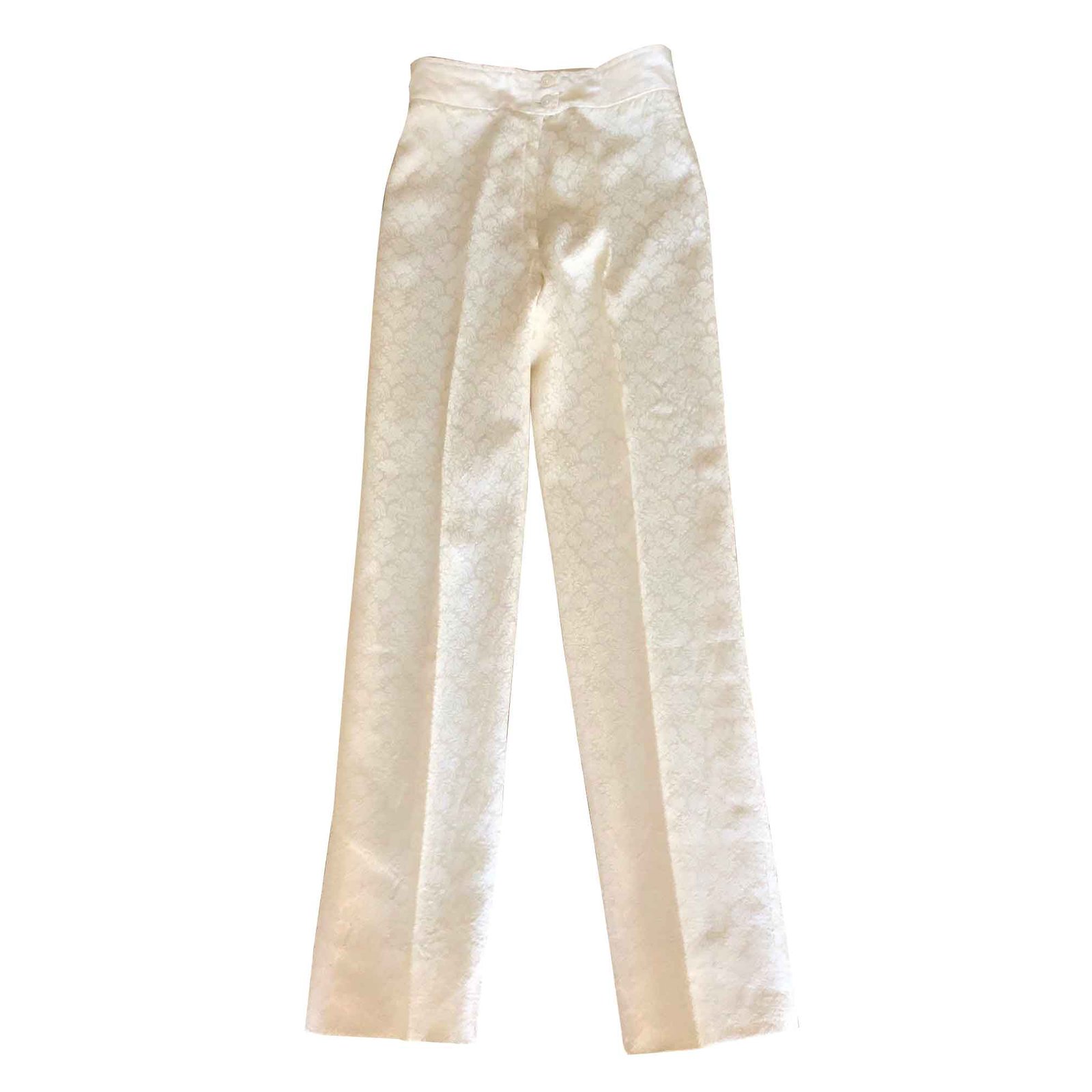 Off White Raw Silk Screen Printed Trousers TR-22-133