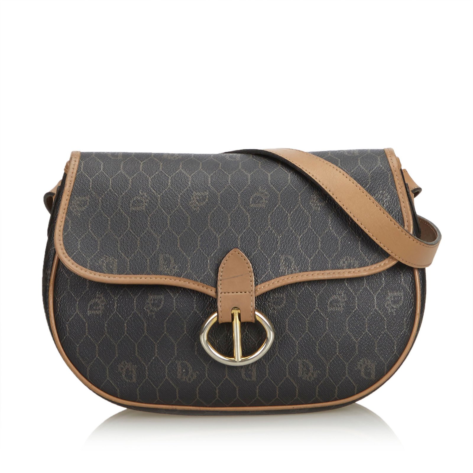 Dior Honeycomb Coated Canvas Crossbody Bag Brown Black Light brown ...