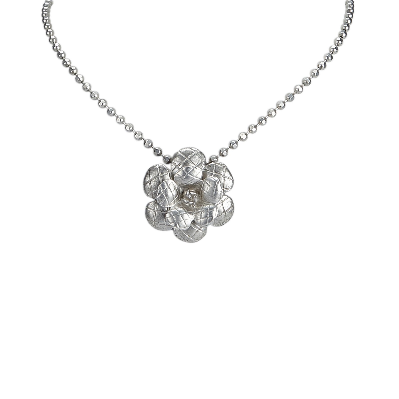 Chanel Camellia Pendant Necklace Silvery Metal  - Joli Closet