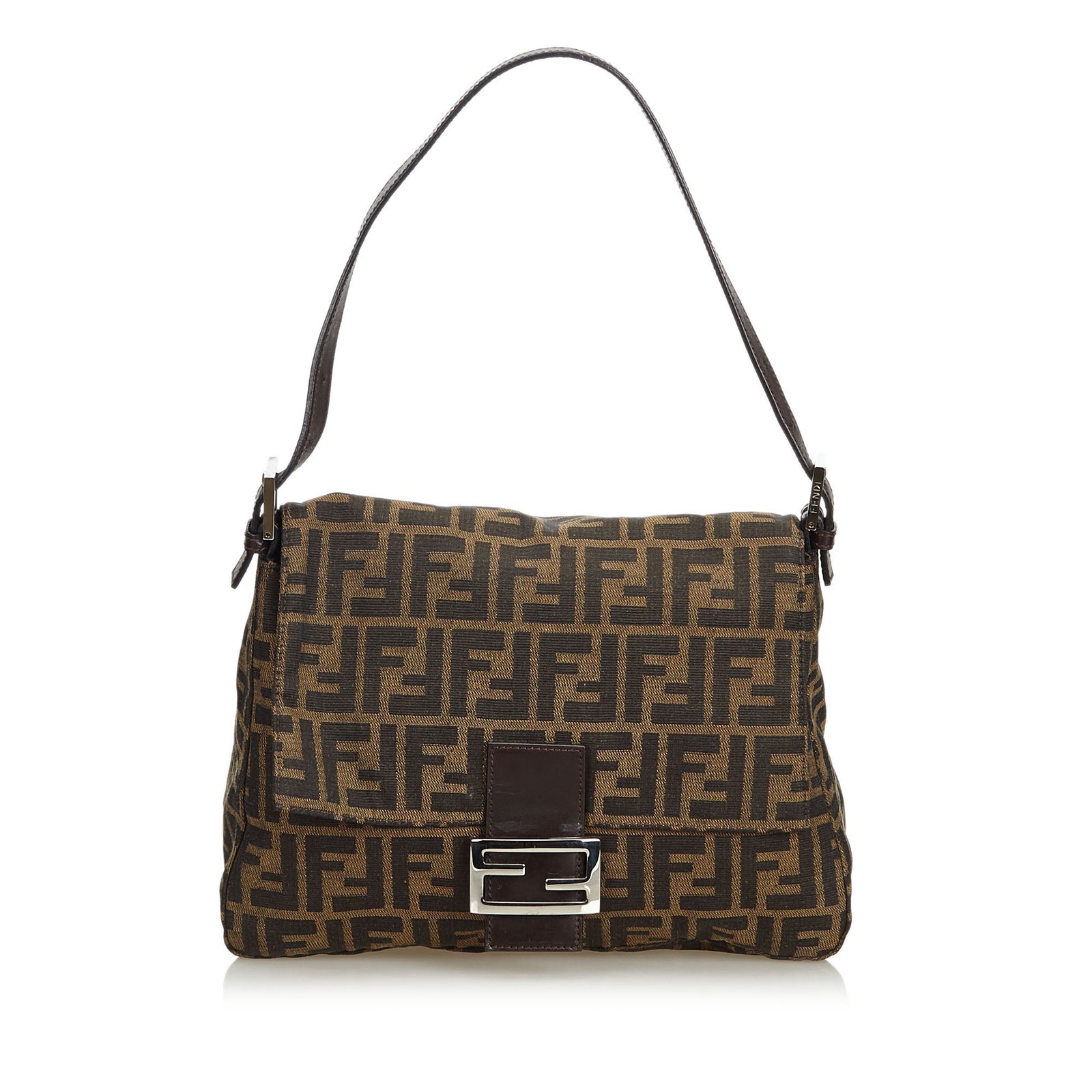 Fendi Zucca Canvas Mamma Baguette Handbags Leather,Other,Cloth,Cloth Brown ref.106999 - Joli Closet