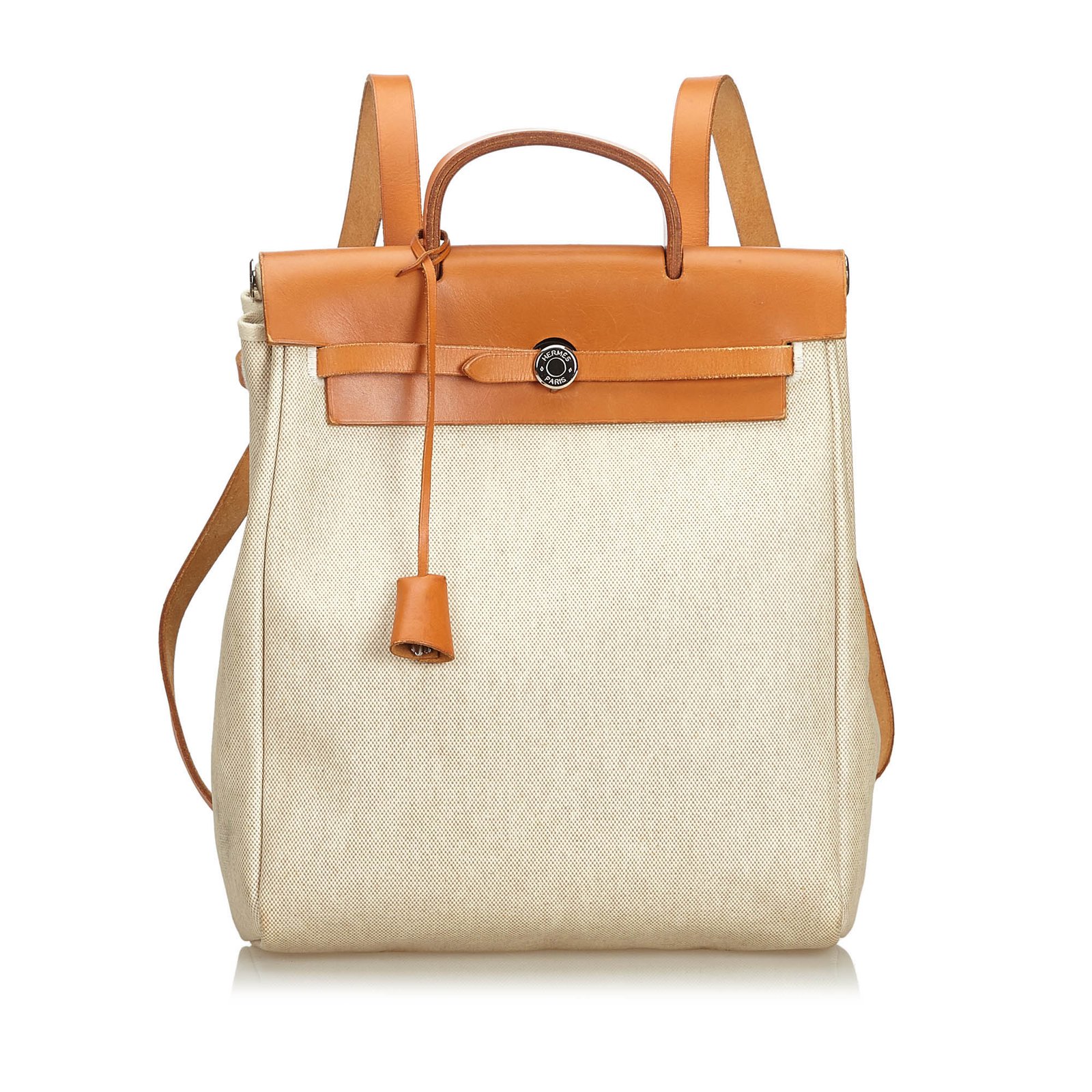 Hermès Hermes Brown Herbag Canvas Backpack Beige Leather Cloth Pony-style  calfskin Cloth ref.246836 - Joli Closet