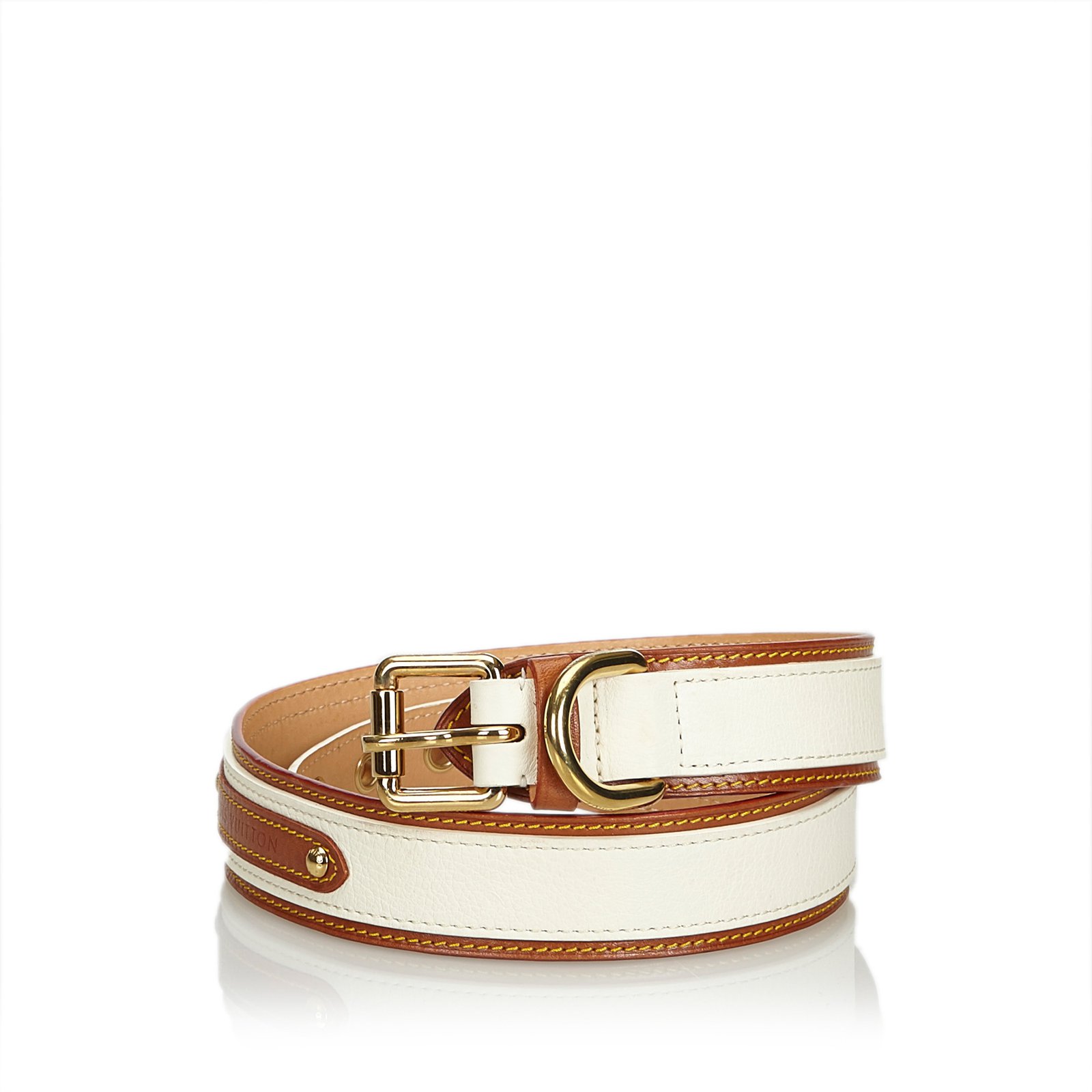 Louis Vuitton Monogram Vernis Belt Brown White Cream Leather ref.107218 -  Joli Closet