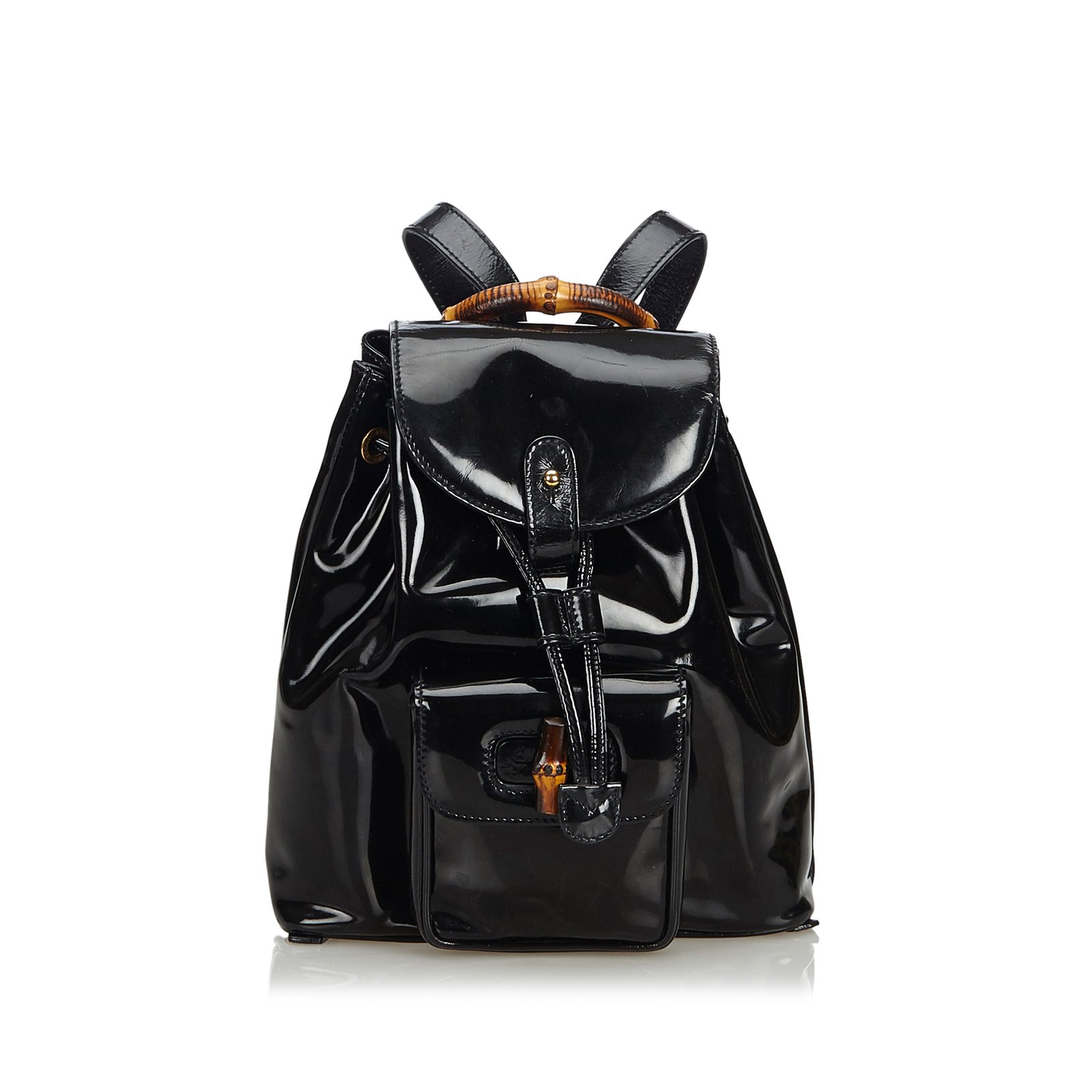 Patent Leather Mini Backpack Purse for Women Black Leather 