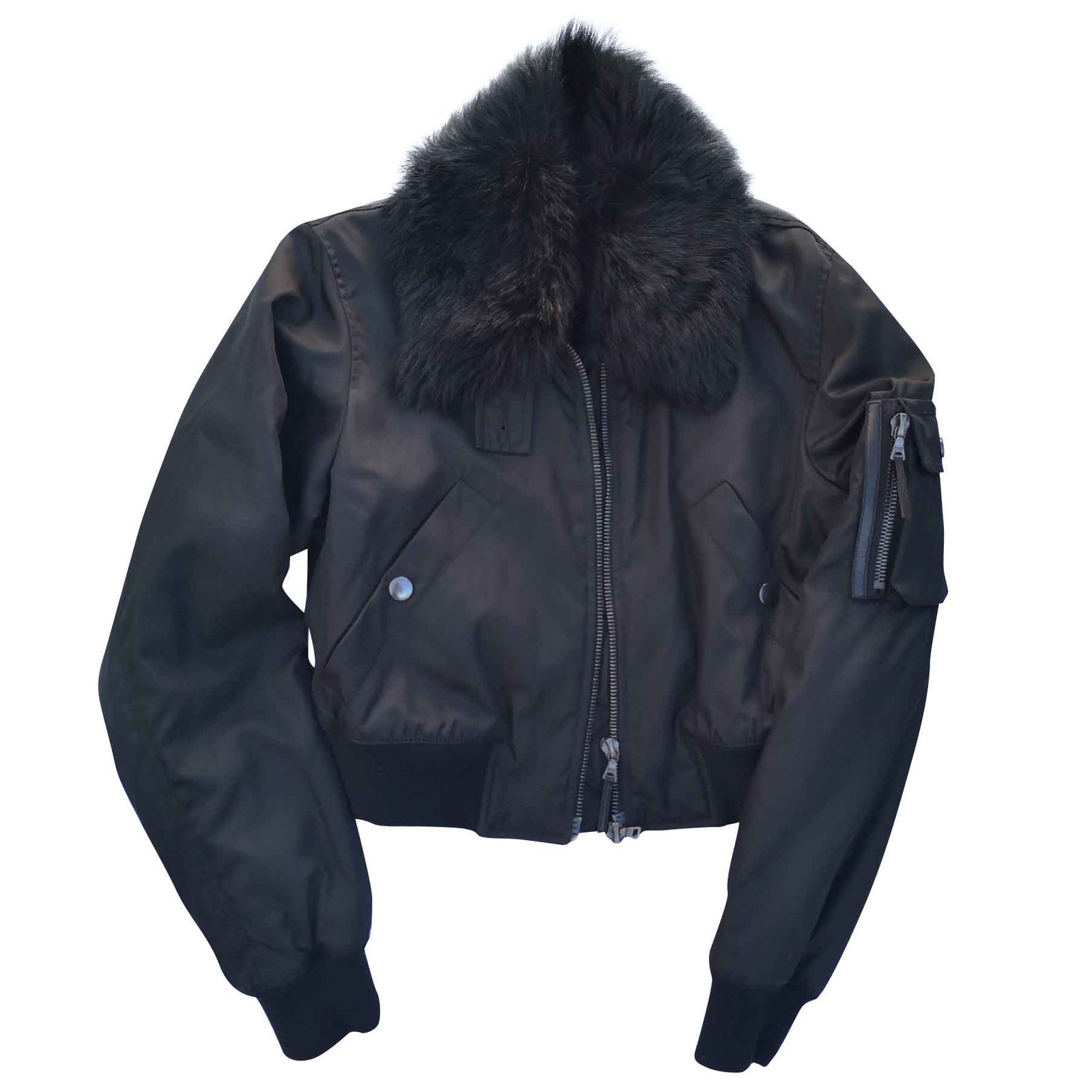 Black Nylon Pocket Front Sleeve Bomber Jacket | PrettyLittleThing