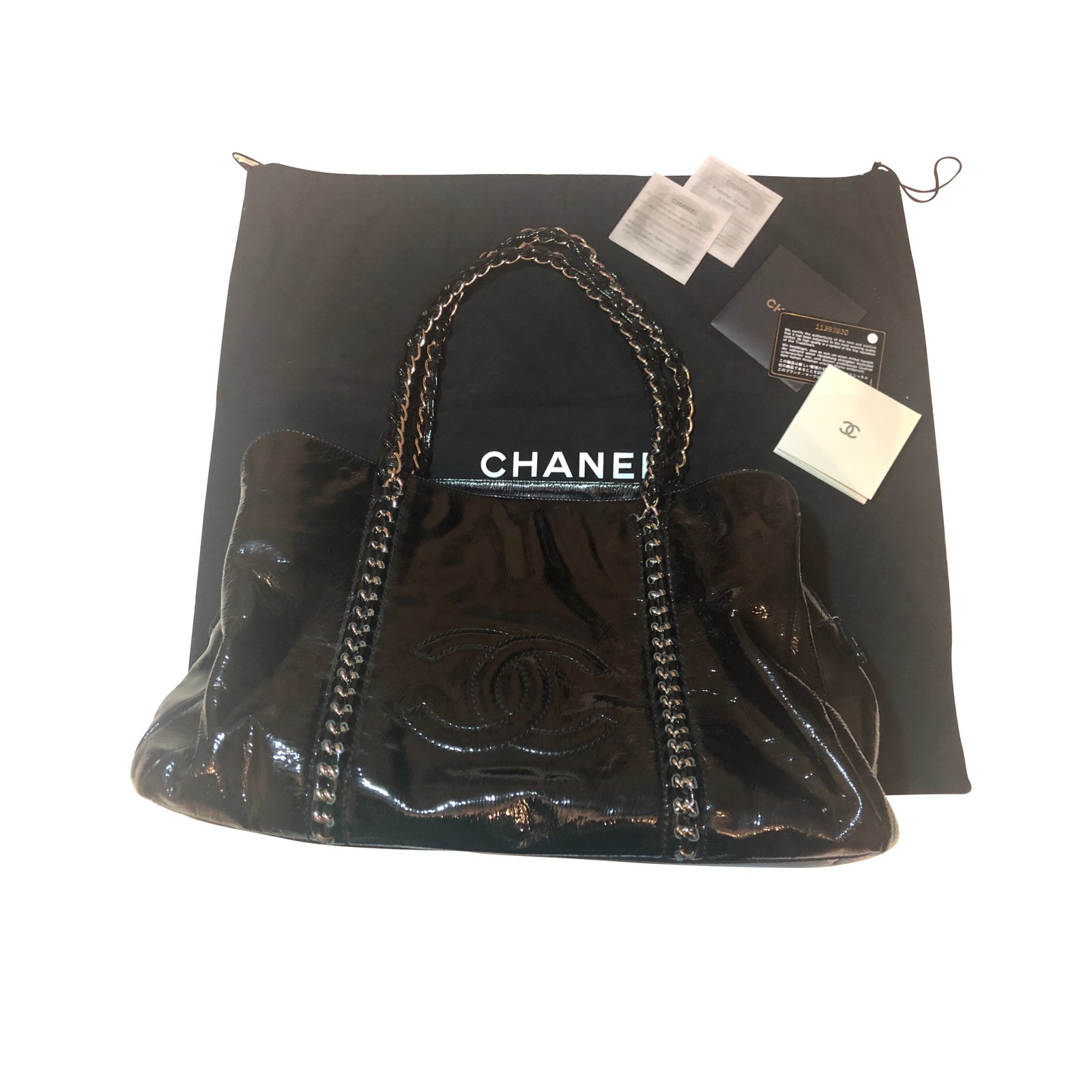 Chanel Black Leather Vinyl 3 CC Tote