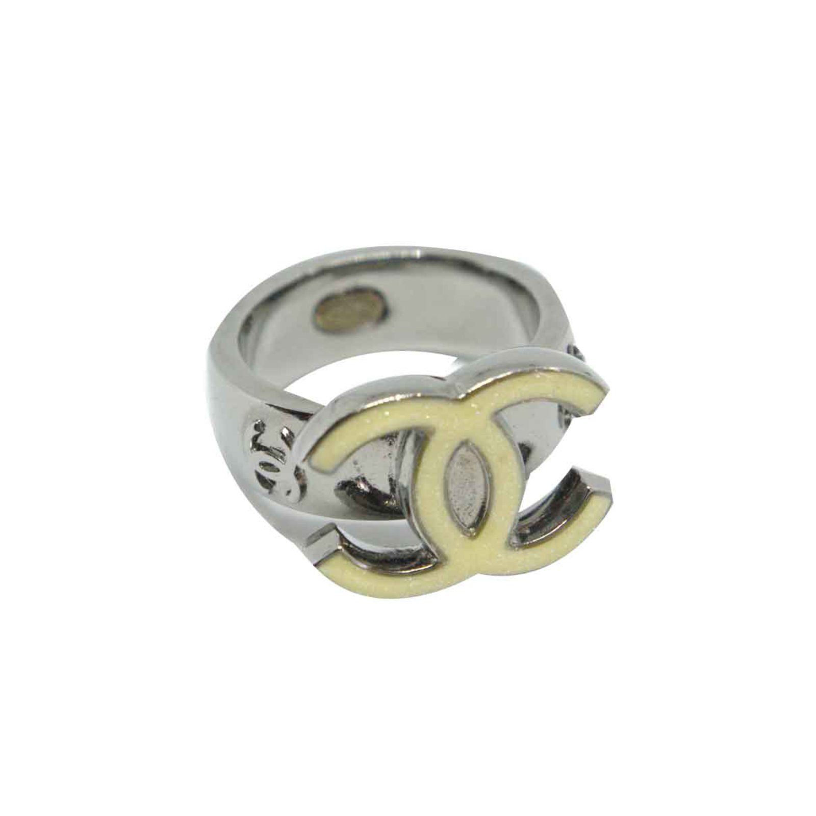 CHANEL Crystal Baguette CC Ring 6.5 Silver 210478