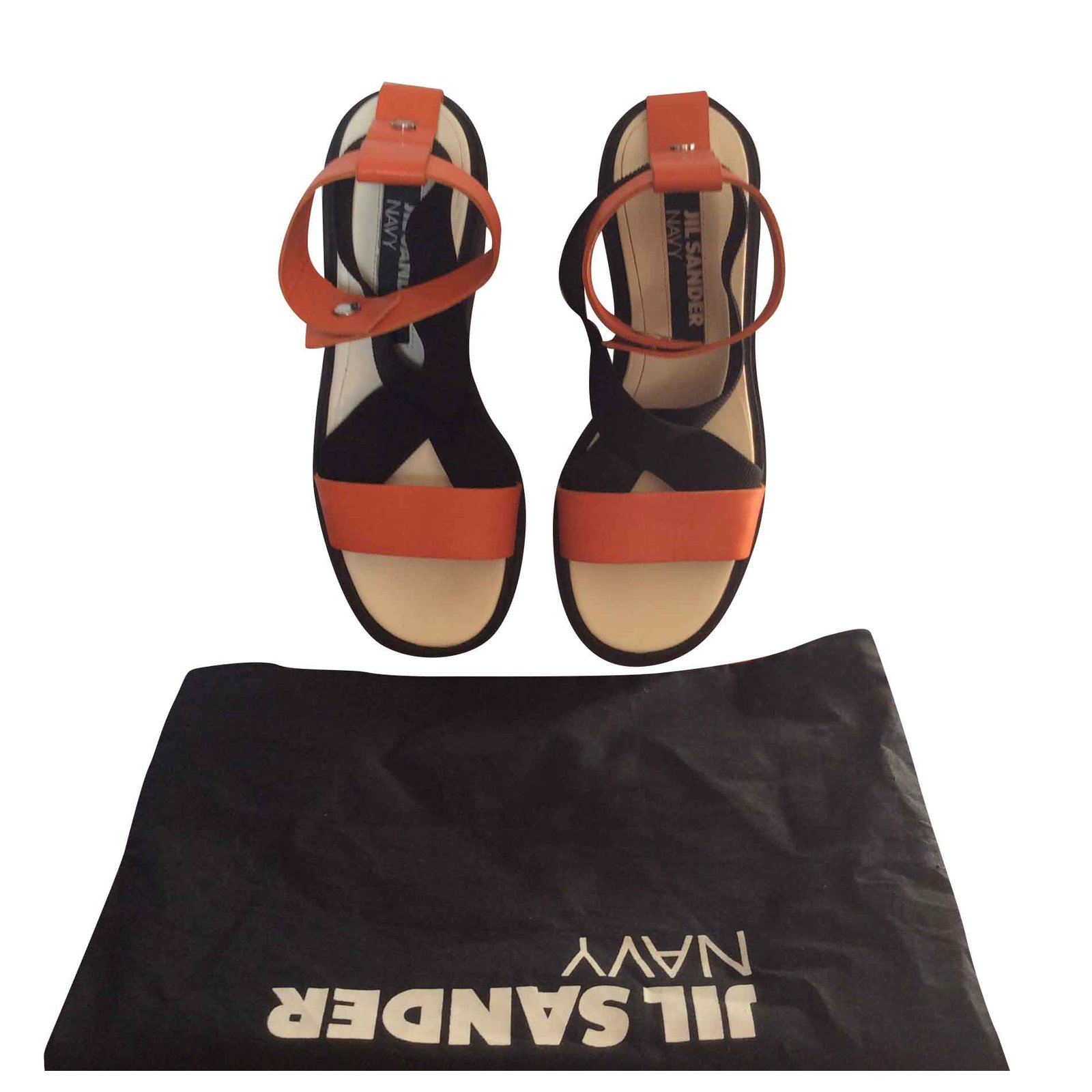 JIL SANDER NAVY Black Orange Leather ref.109175 - Joli Closet