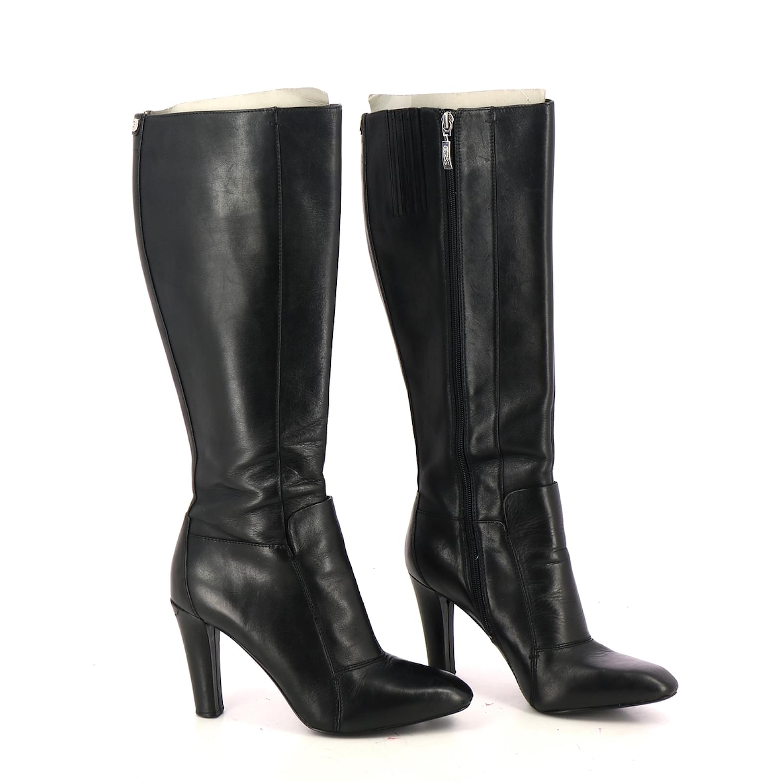 guess black leather boots