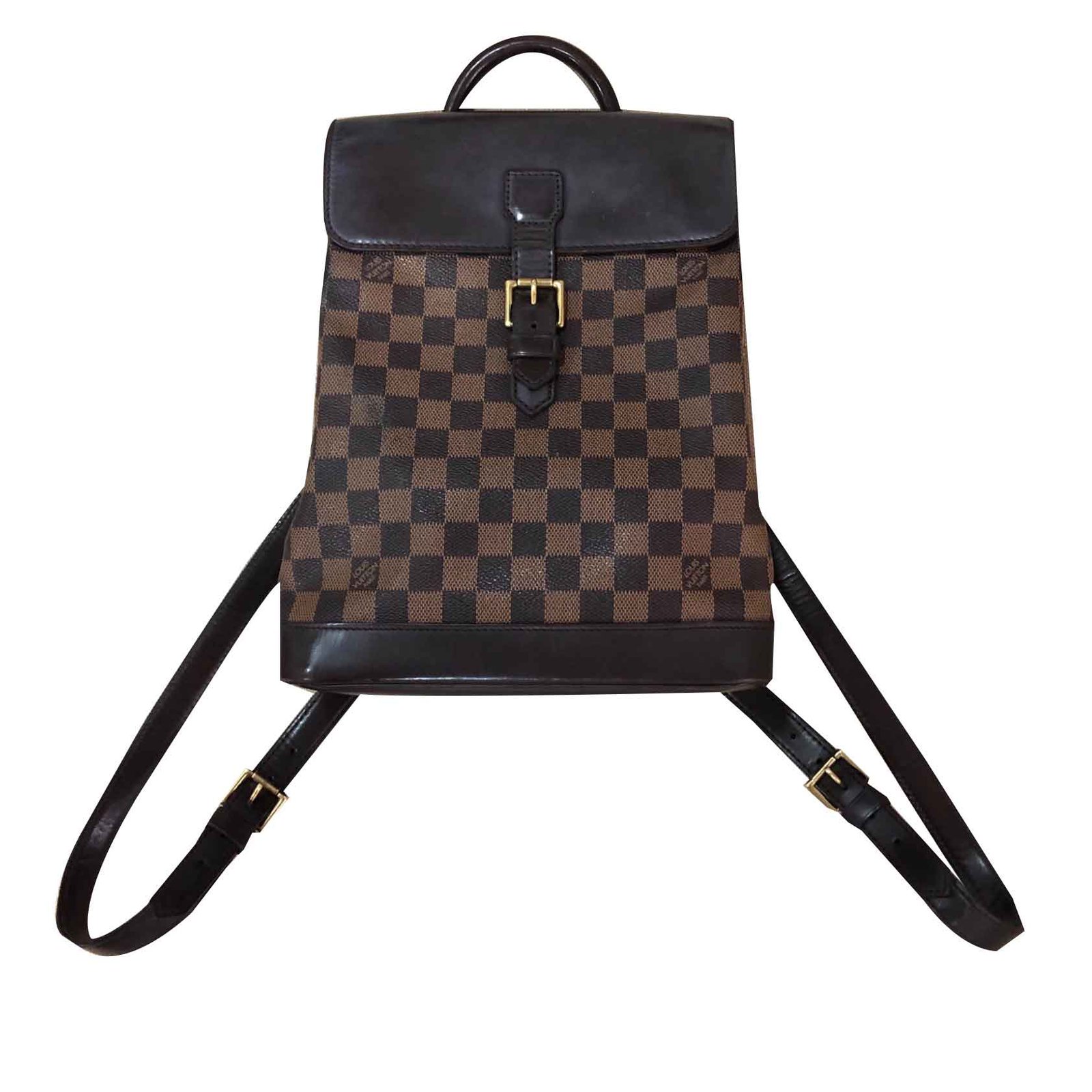 Louis Vuitton Damier ebene print backpack Brown Leather ref.110293