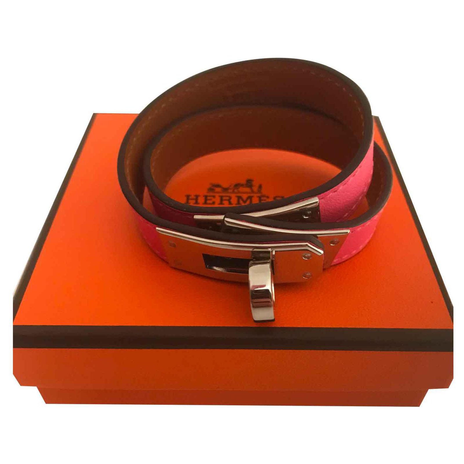 Hermès Hermes Kelly lined Tower Rose Azalea Bracelet Pink Leather  ref.111736 - Joli Closet