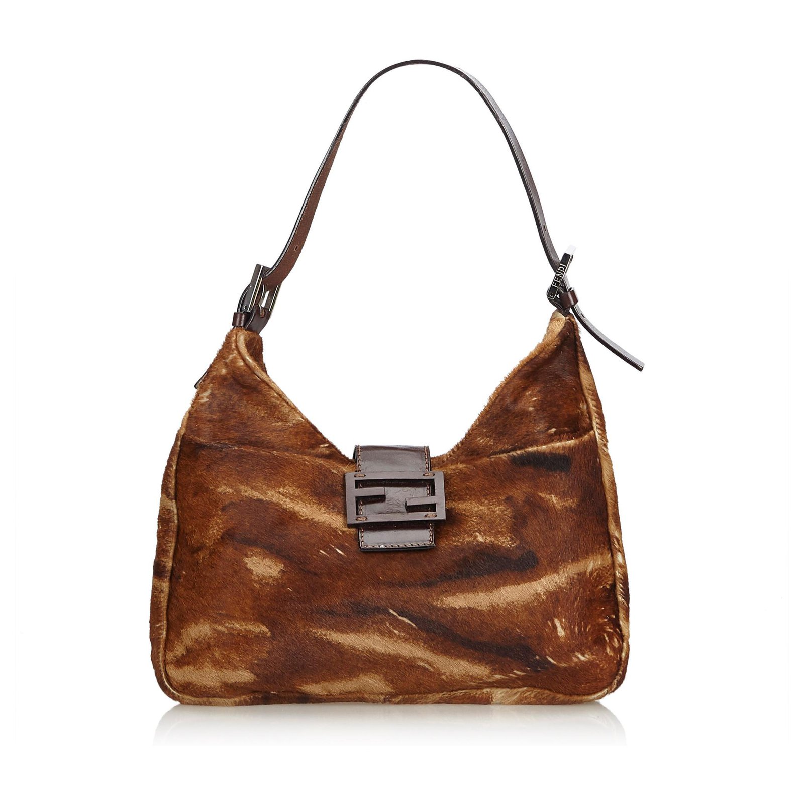 Fendi Pony Hair Shoulder Bag Brown Leather ref.112052 Joli Closet