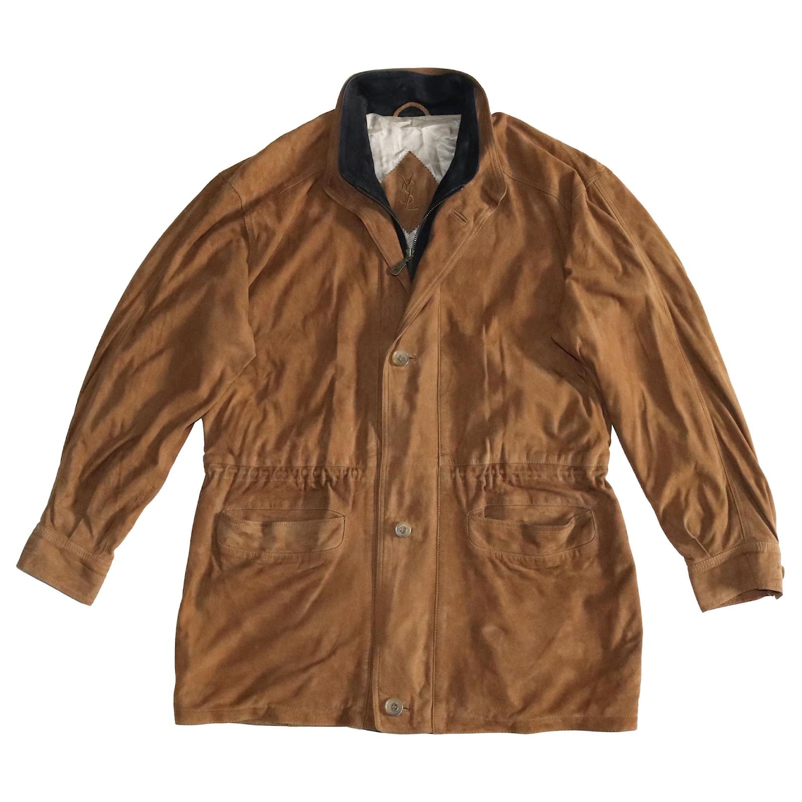 Yves Saint Laurent Vestes Blazers Cuir Viscose Marron ref.112757 Joli Closet