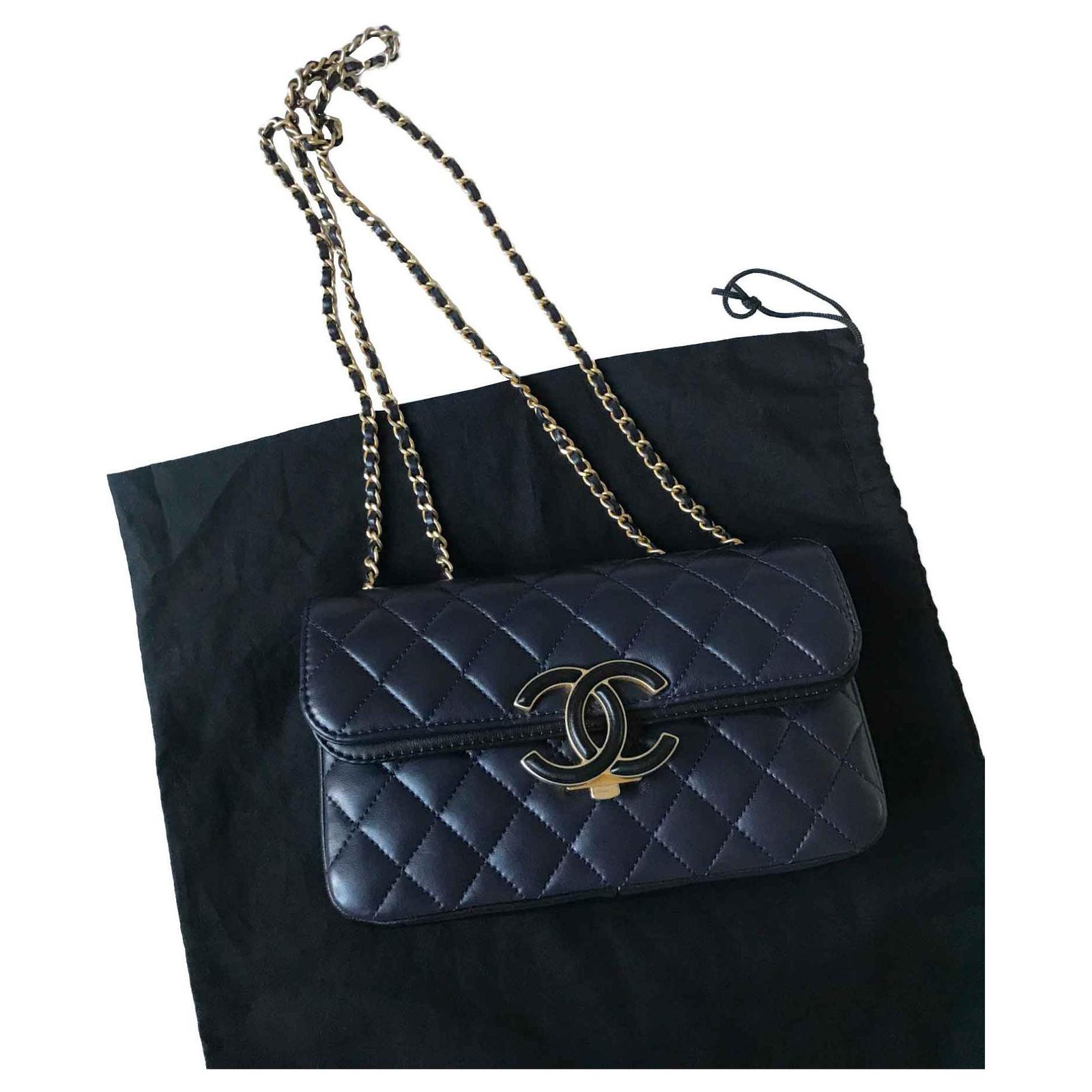 Chanel 2018 Carta avec ,Boite, de polvo! Negro Azul marino Azul oscuro Cuero ref.113294 - Joli Closet