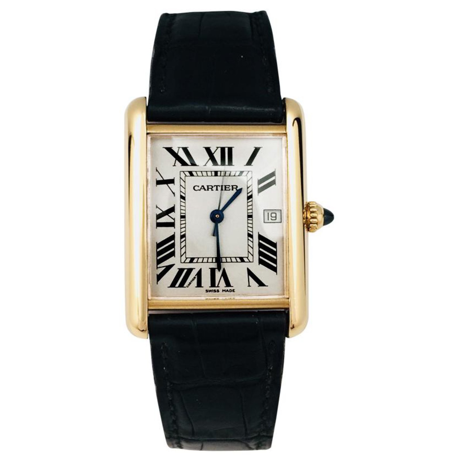 black leather cartier watch