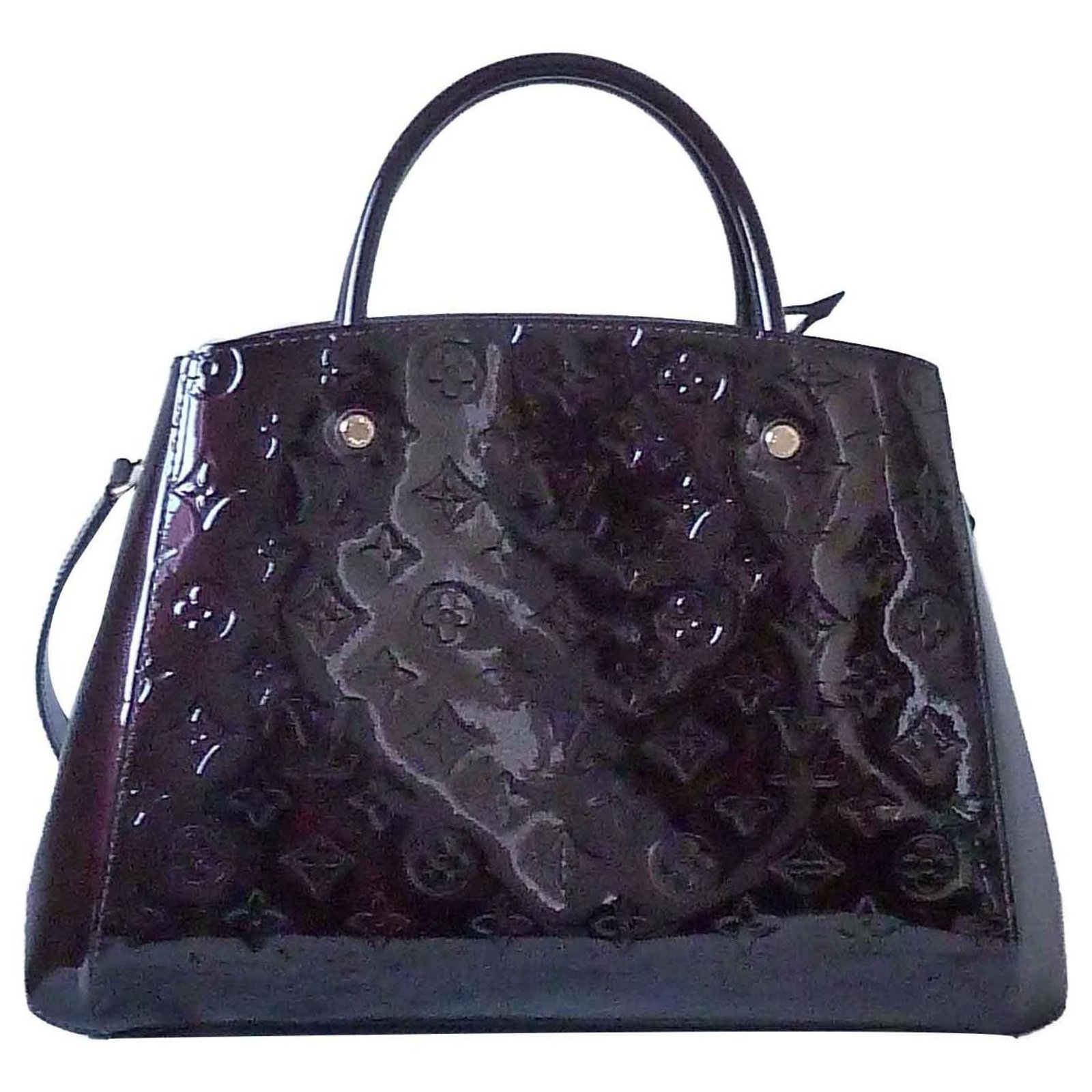 Louis Vuitton Montaigne MM Monogram Verni Amaranth Handbags Patent leather Dark red ref.113549 ...