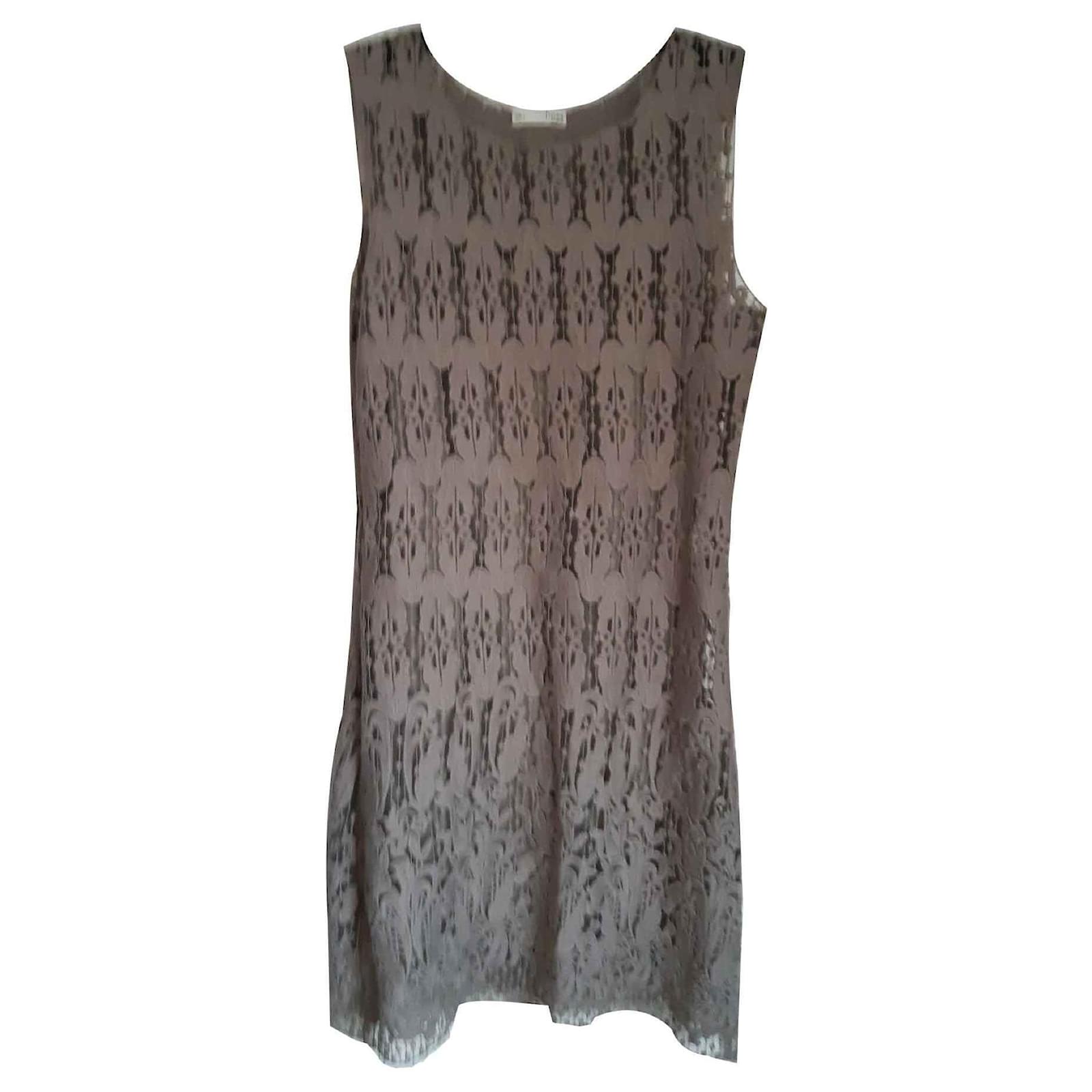 Hoss Intropia Vestido de intropía Hoss en lana taupe y Gris