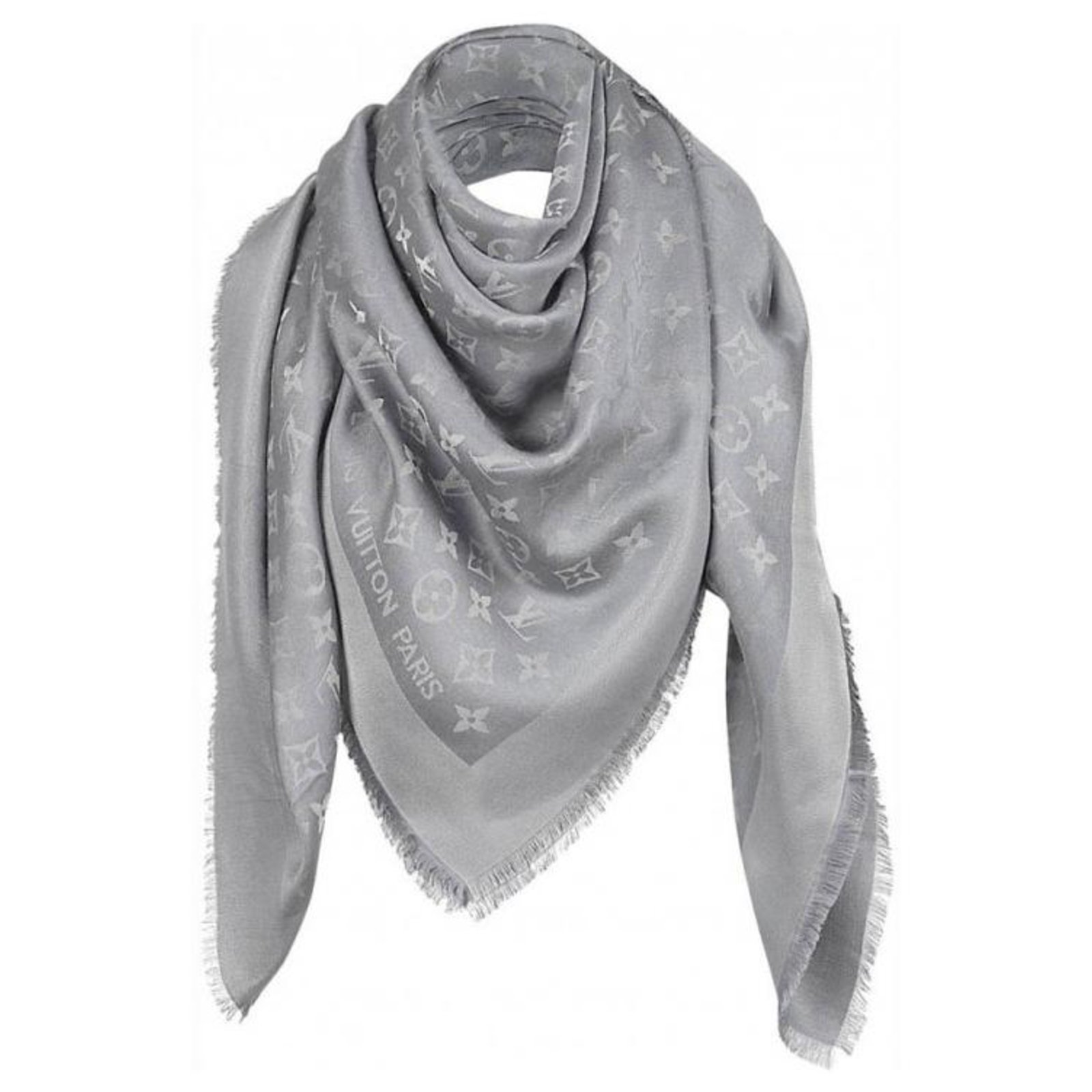 Louis Vuitton Monogram Scarf Grey Silk ref.113679 - Joli Closet