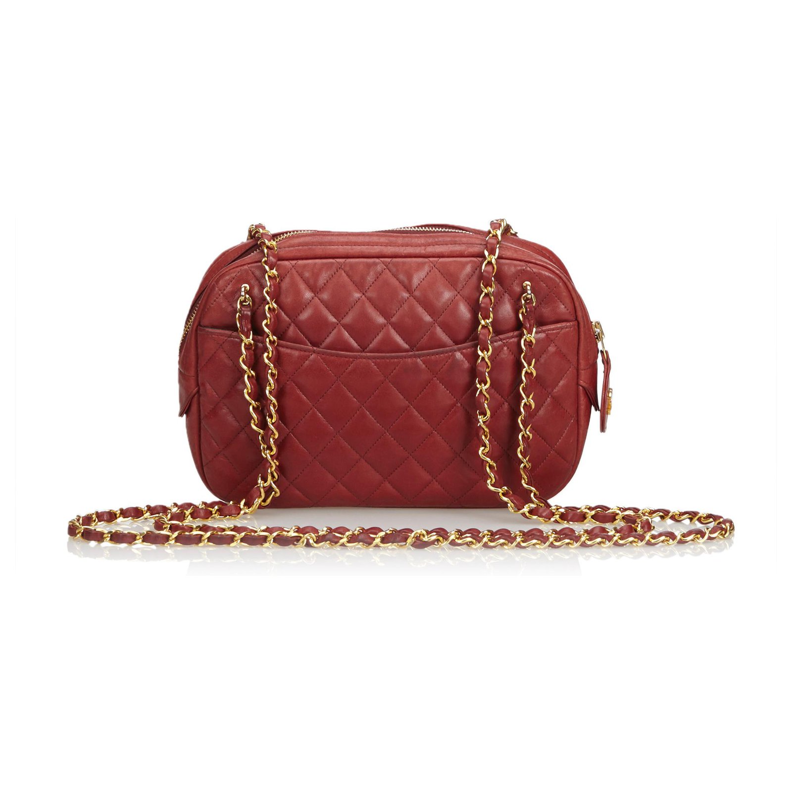 Chanel Lambskin Leather Quilted Camera Bag Red ref.114973 - Joli Closet