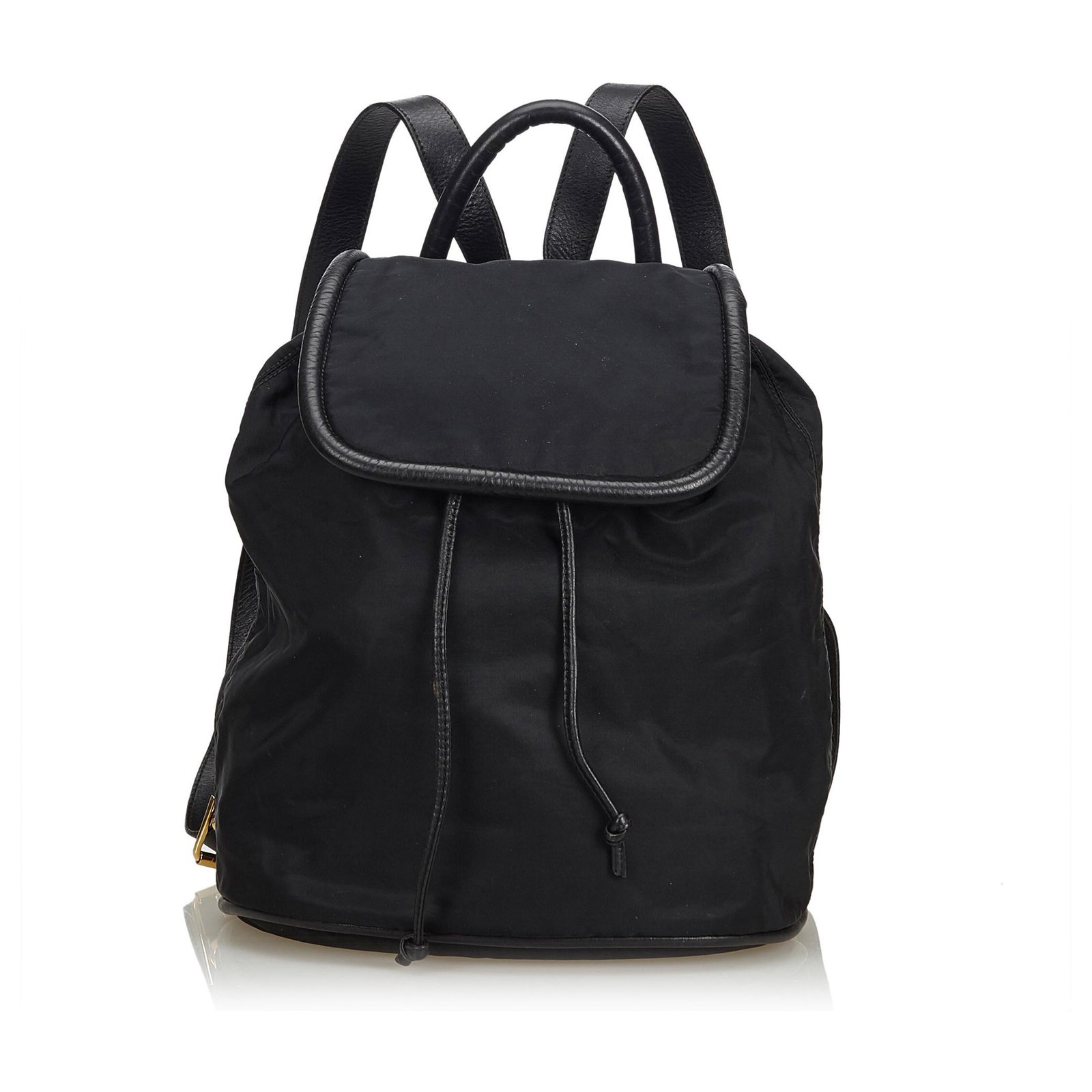 Céline Nylon Drawstring Backpack Black Leather Cloth ref.114978 - Joli ...