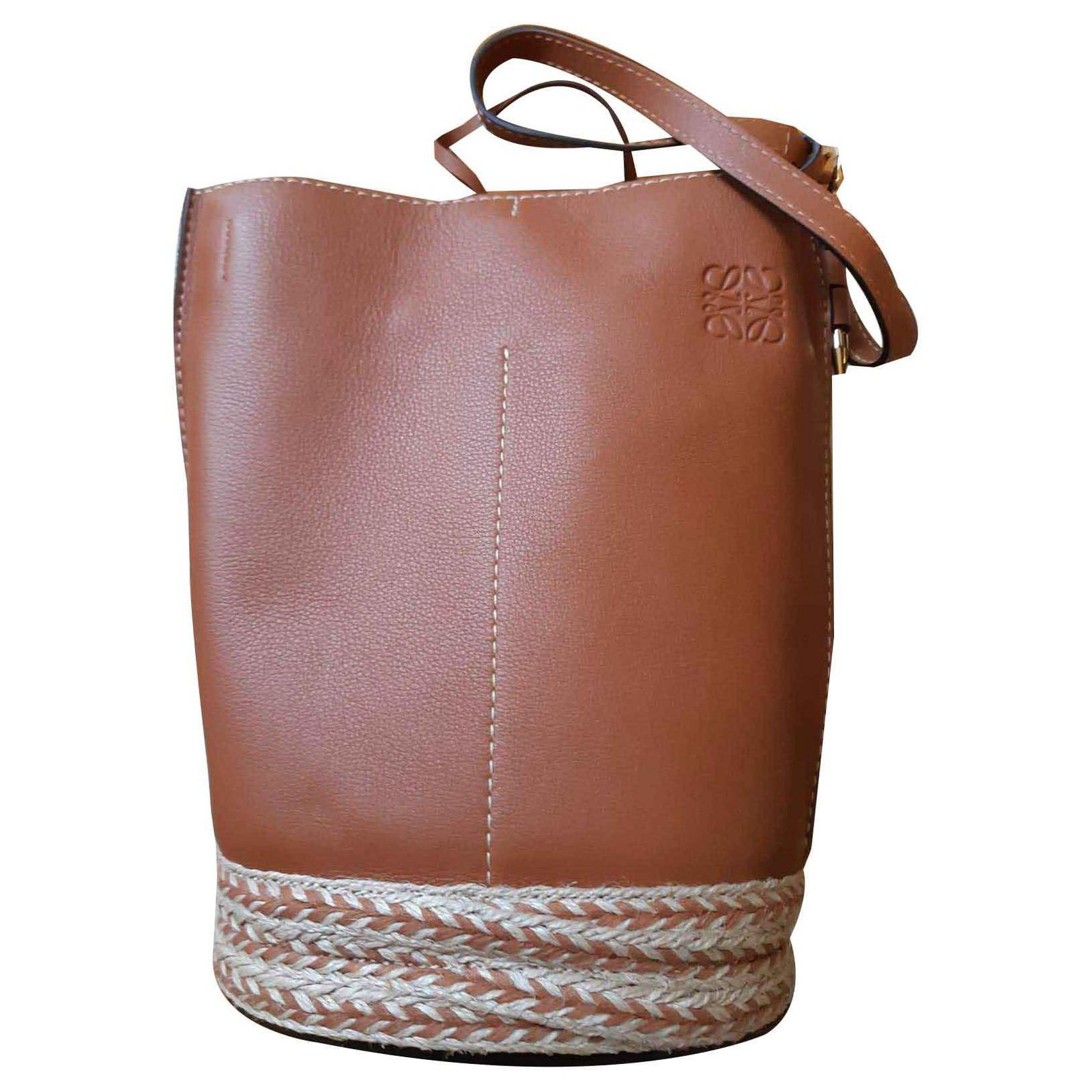Loewe Gate rafia bucket Caramel Leather ref.116943 - Joli Closet