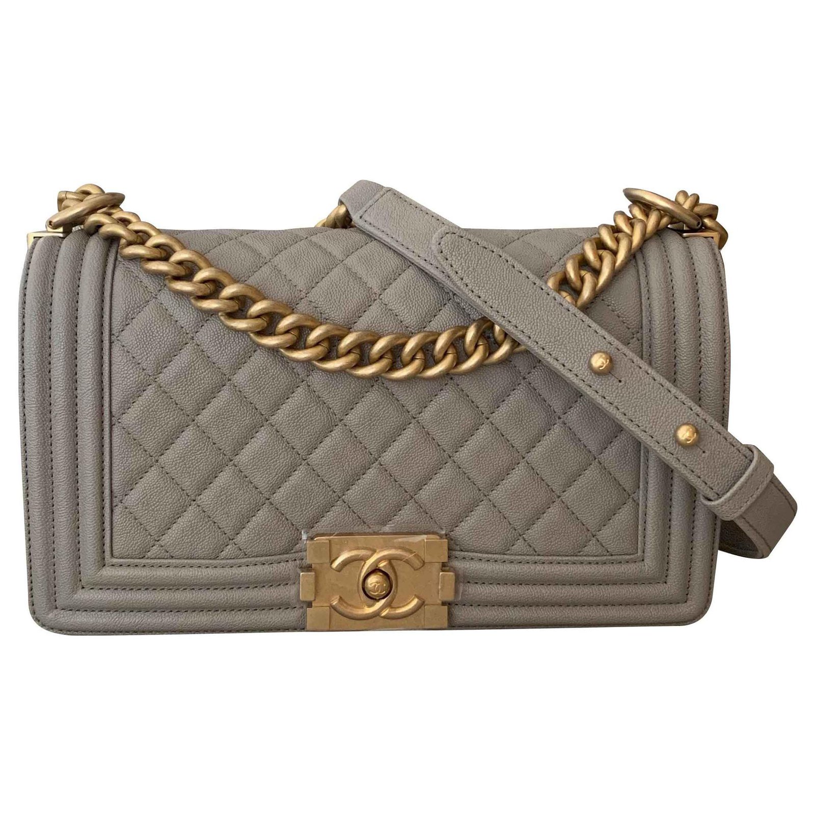 Chanel Mittlere Le Boy Flap-Tasche Grau Leder ref.117204 - Joli Closet