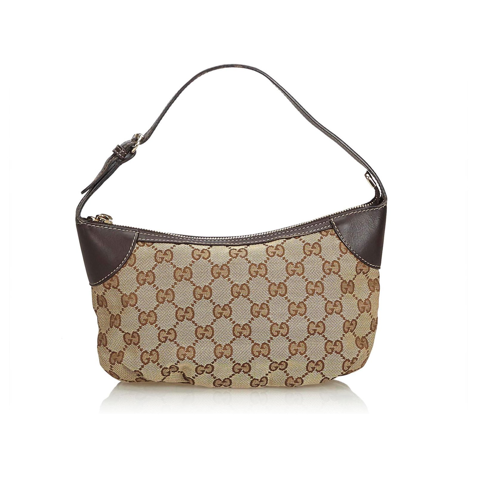 Gucci Brown GG Canvas Baguette Beige Leather Cloth Cloth ref