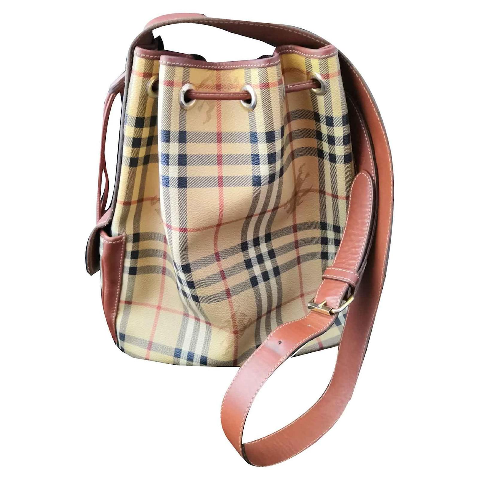Bolso burberry hermoso vintage Beige Avellana Cuero Lienzo ref.118472 -  Joli Closet