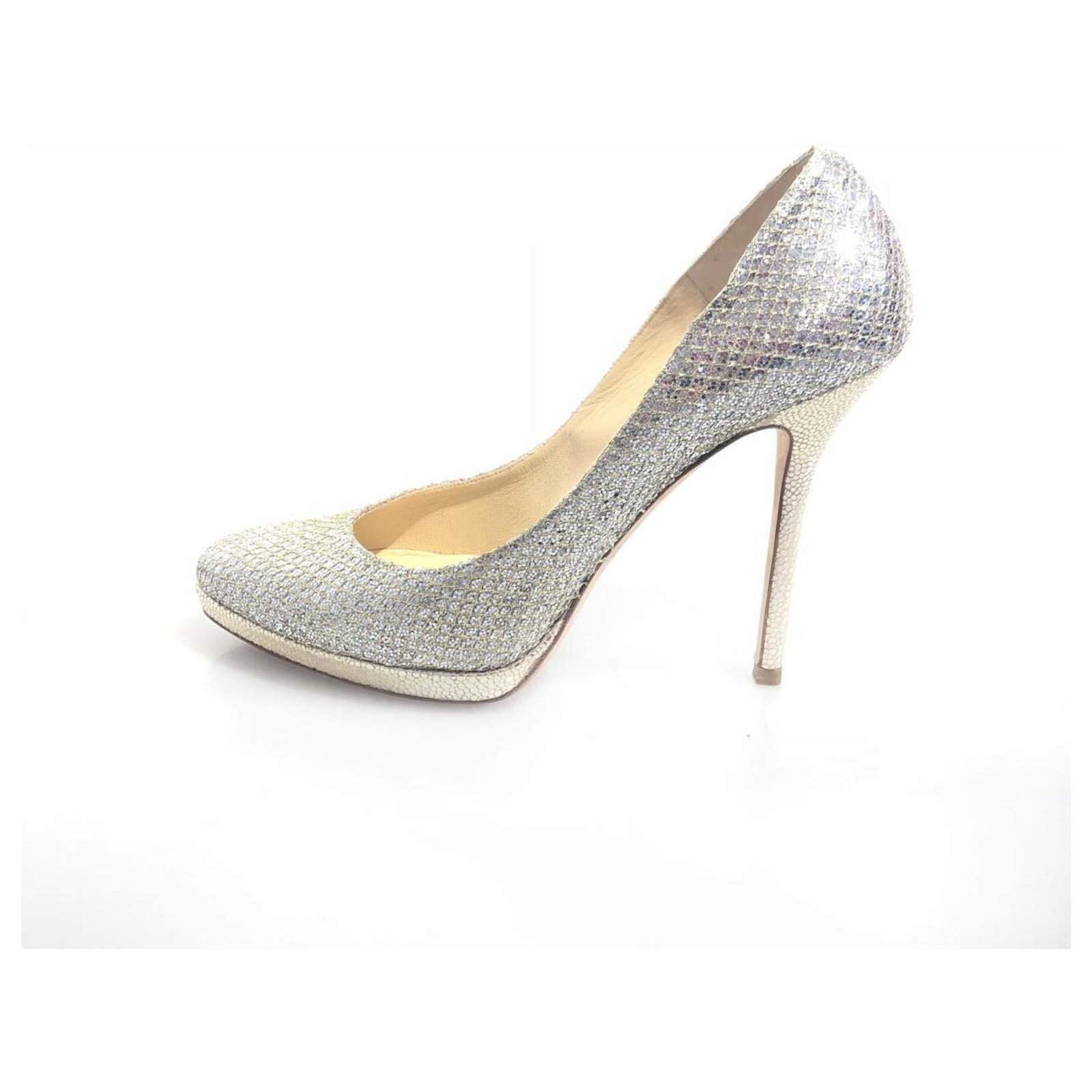 silver metallic pumps