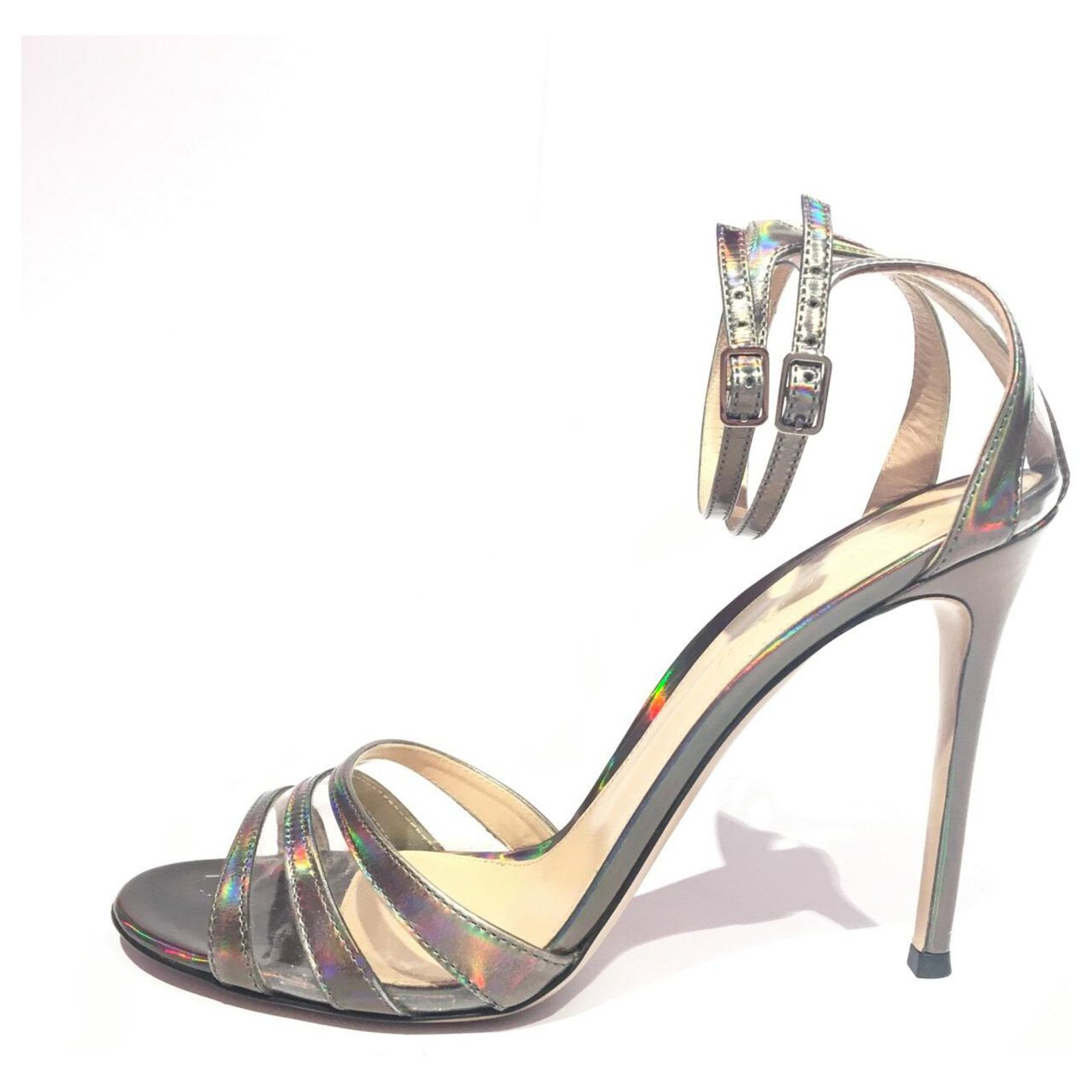 Gianvito Rossi Sandale en cuir holographique argent