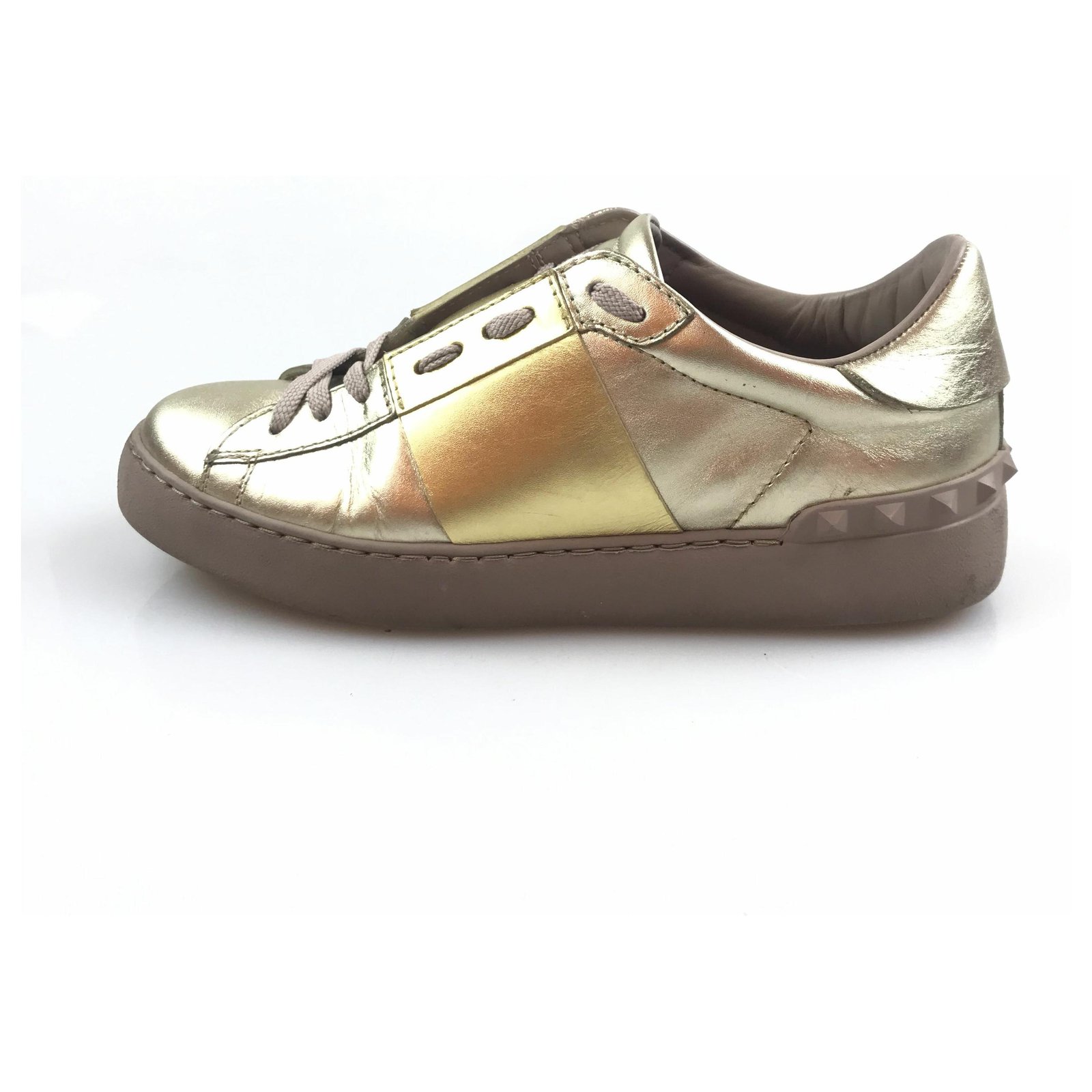 Thrust røg kølig Valentino Gold Metallic Open Sneakers Golden Leather ref.118819 - Joli  Closet