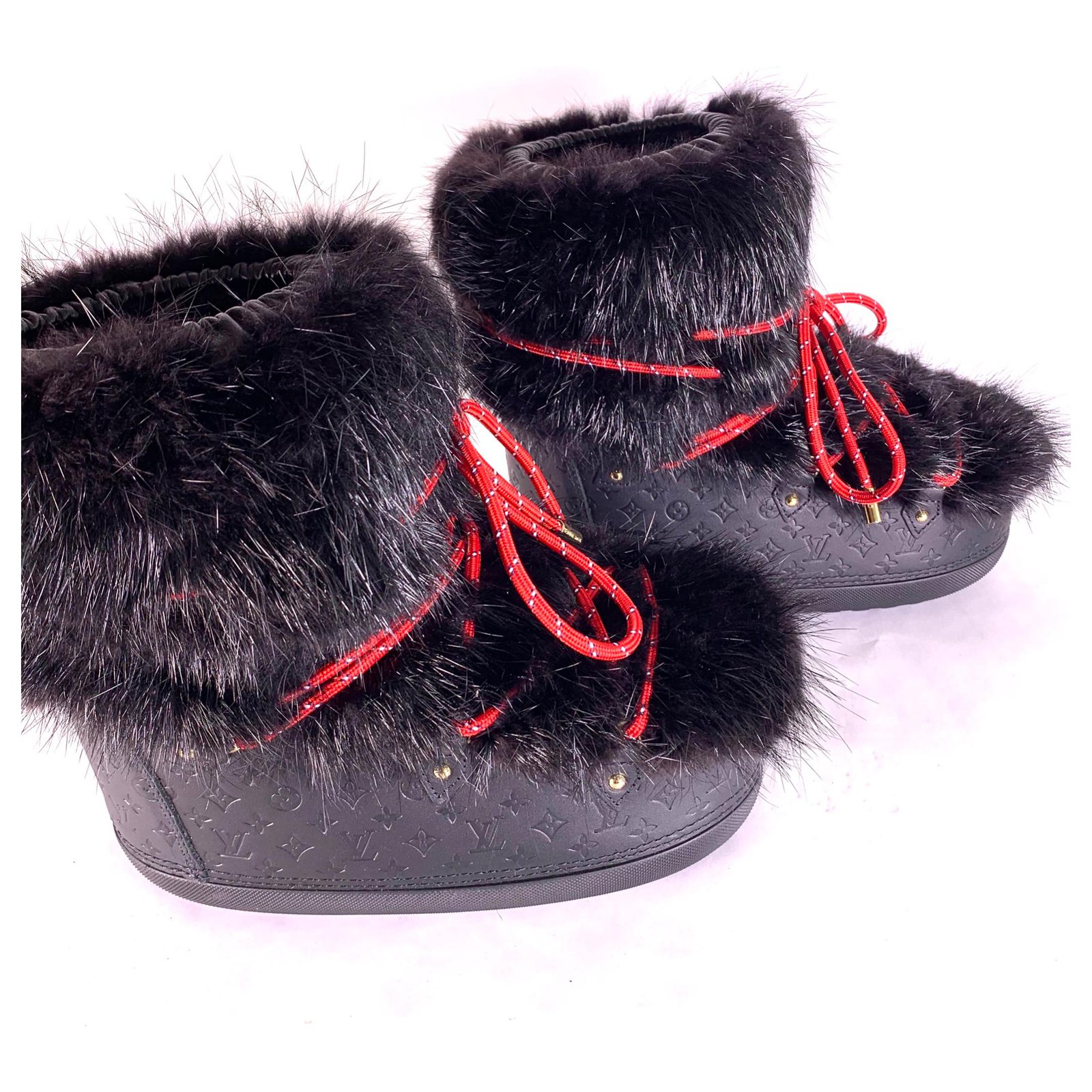 Louis Vuitton Red Monogram Leather and Fur Off Piste Half Boots