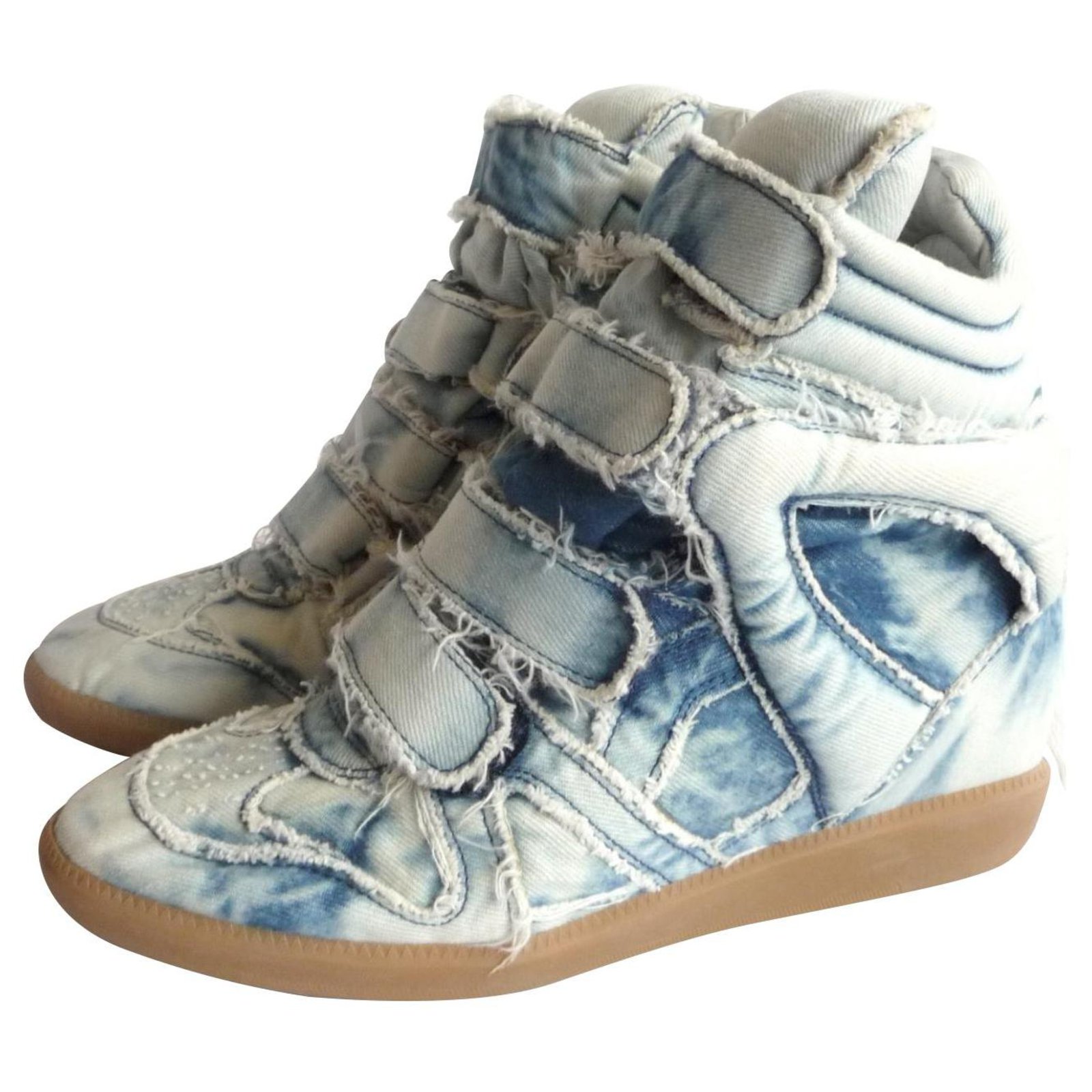 alias Trolley Andre steder Isabel Marant sneakers Bekett denim tie & dye Blue Eggshell Light blue Dark  blue Leather Cotton ref.118845 - Joli Closet