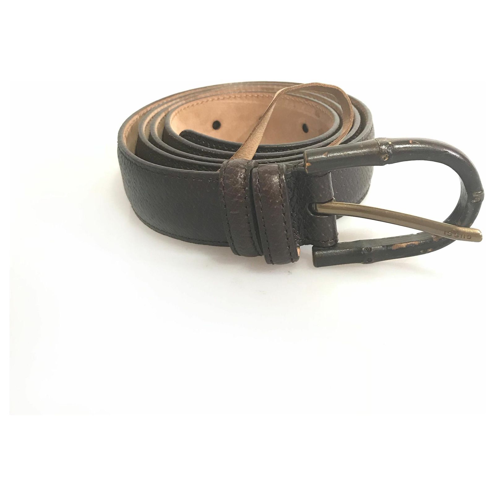 Gucci Brown Bamboo Stirrup Belt Dark brown Leather Pony 